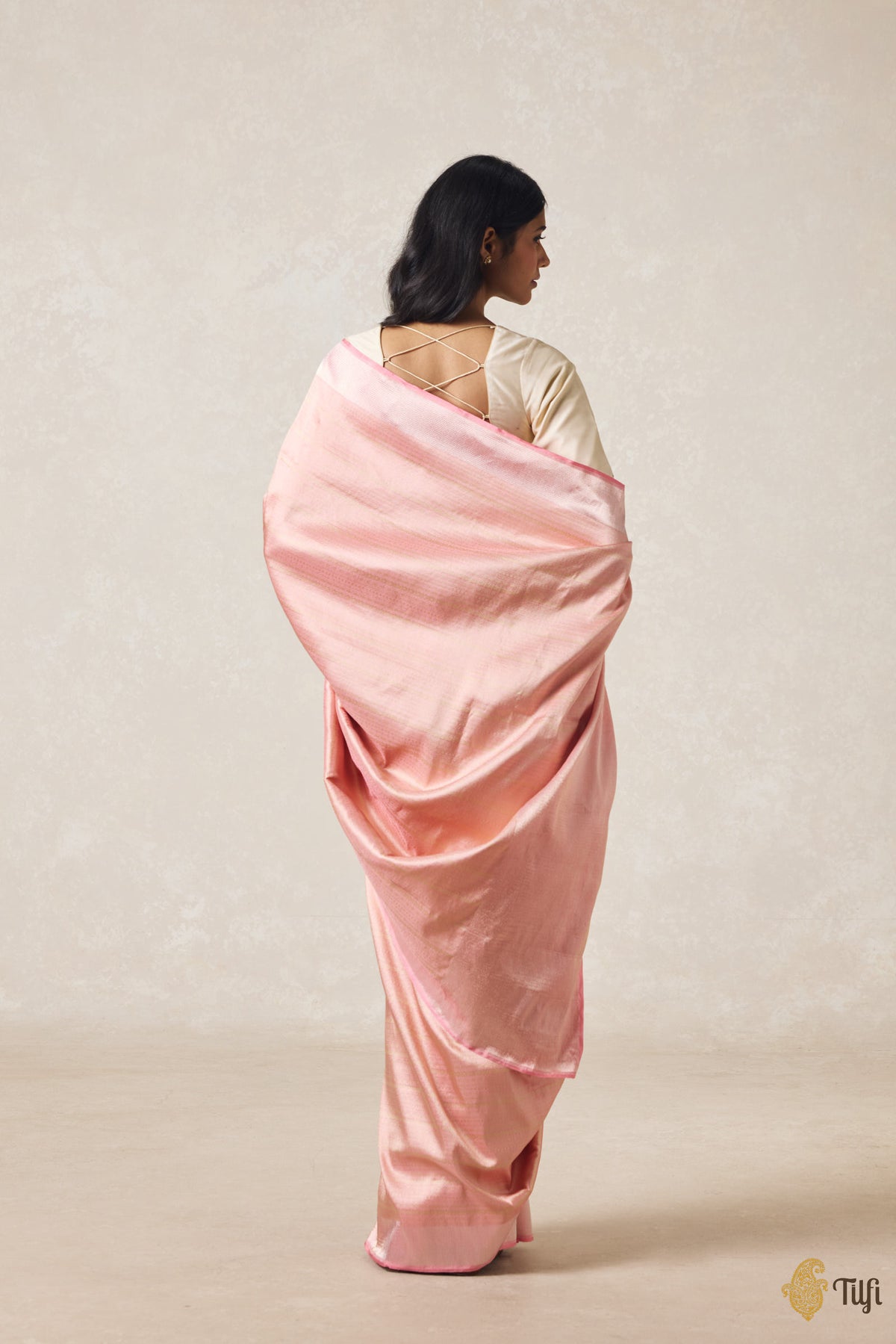 'Urvi' Pink Pure Katan Silk Tissue Banarasi Handloom Saree