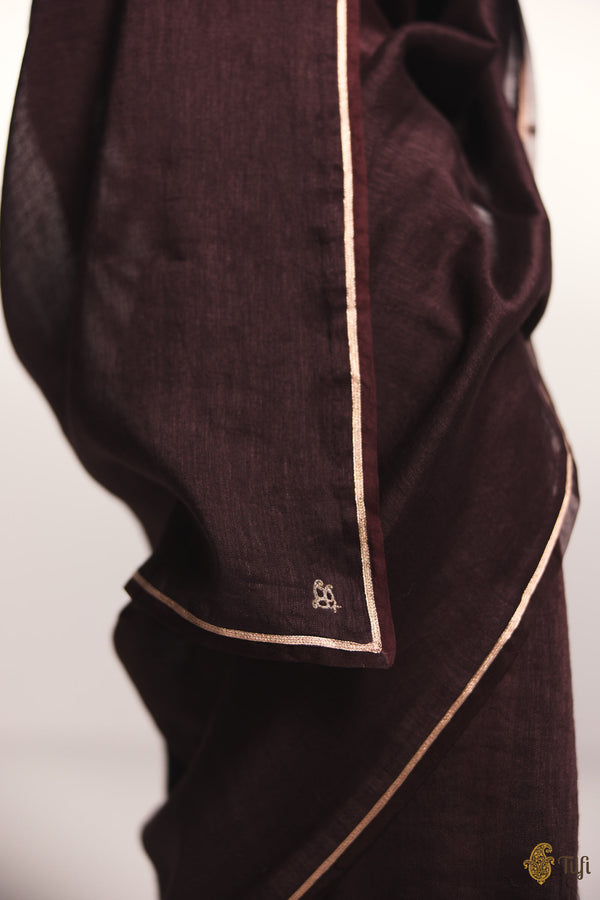 Pre-Order: 'Sutra' Maroon-Brown Pure Linen Banarasi Handloom Tilfi Ess