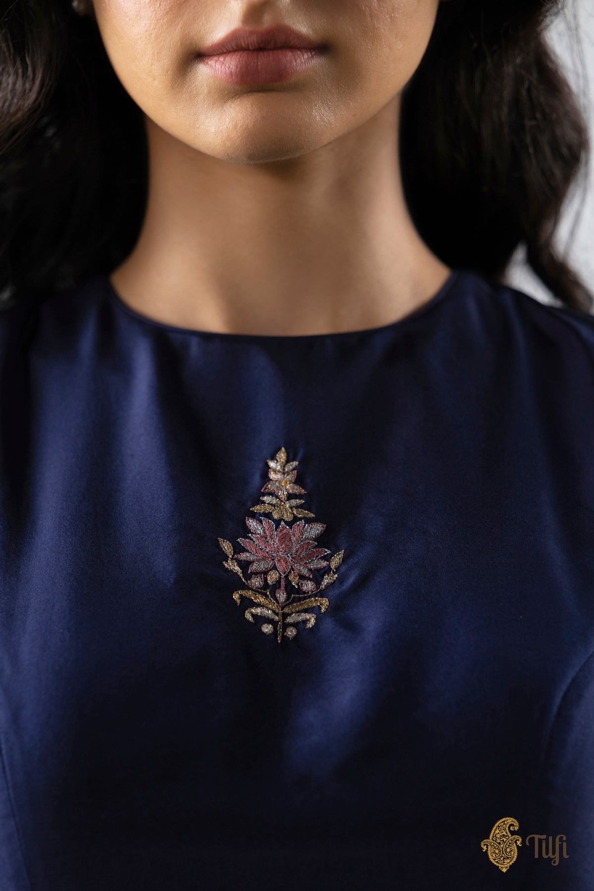 Blue layered embroidered blouse