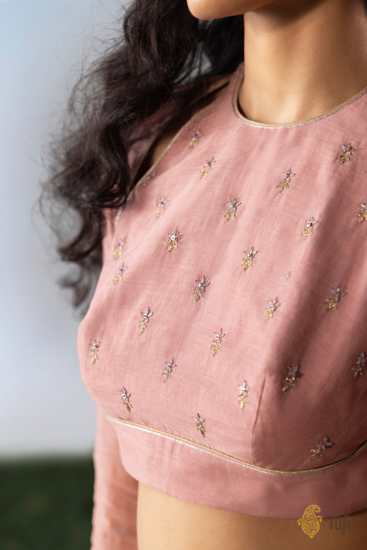 Pink full sleeved embroidered blouse