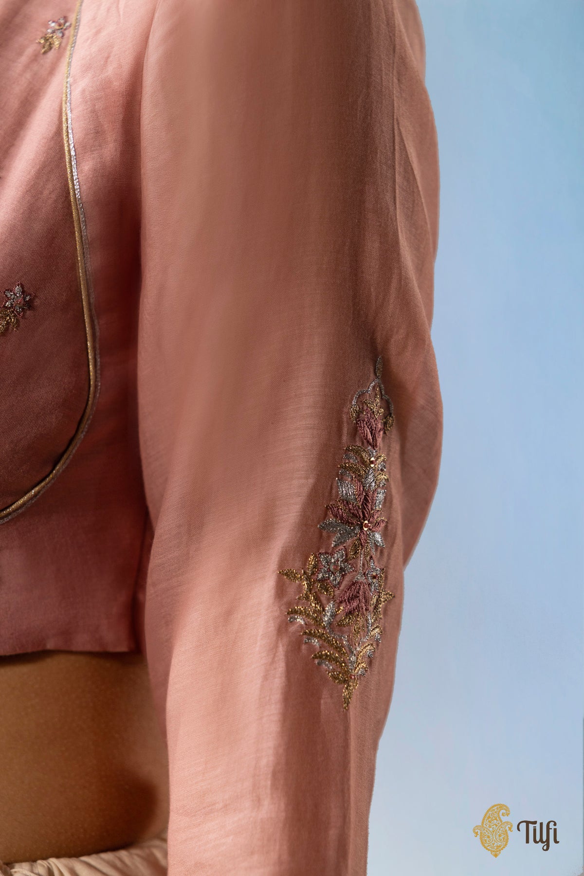 Pink full sleeved embroidered blouse