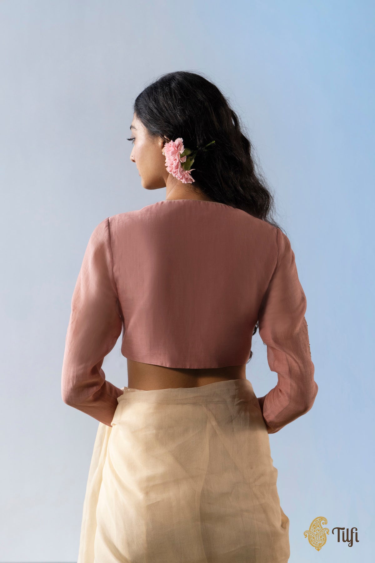 Pink full sleeved embroidered blouse