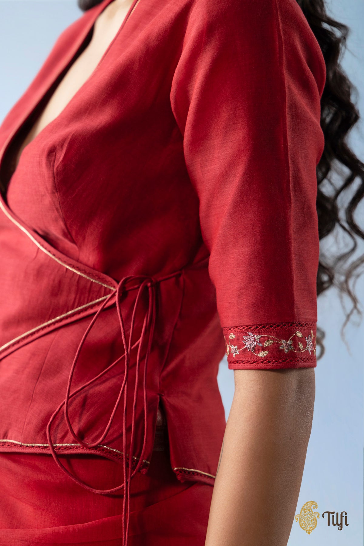 Red angraklha embroidered blouse