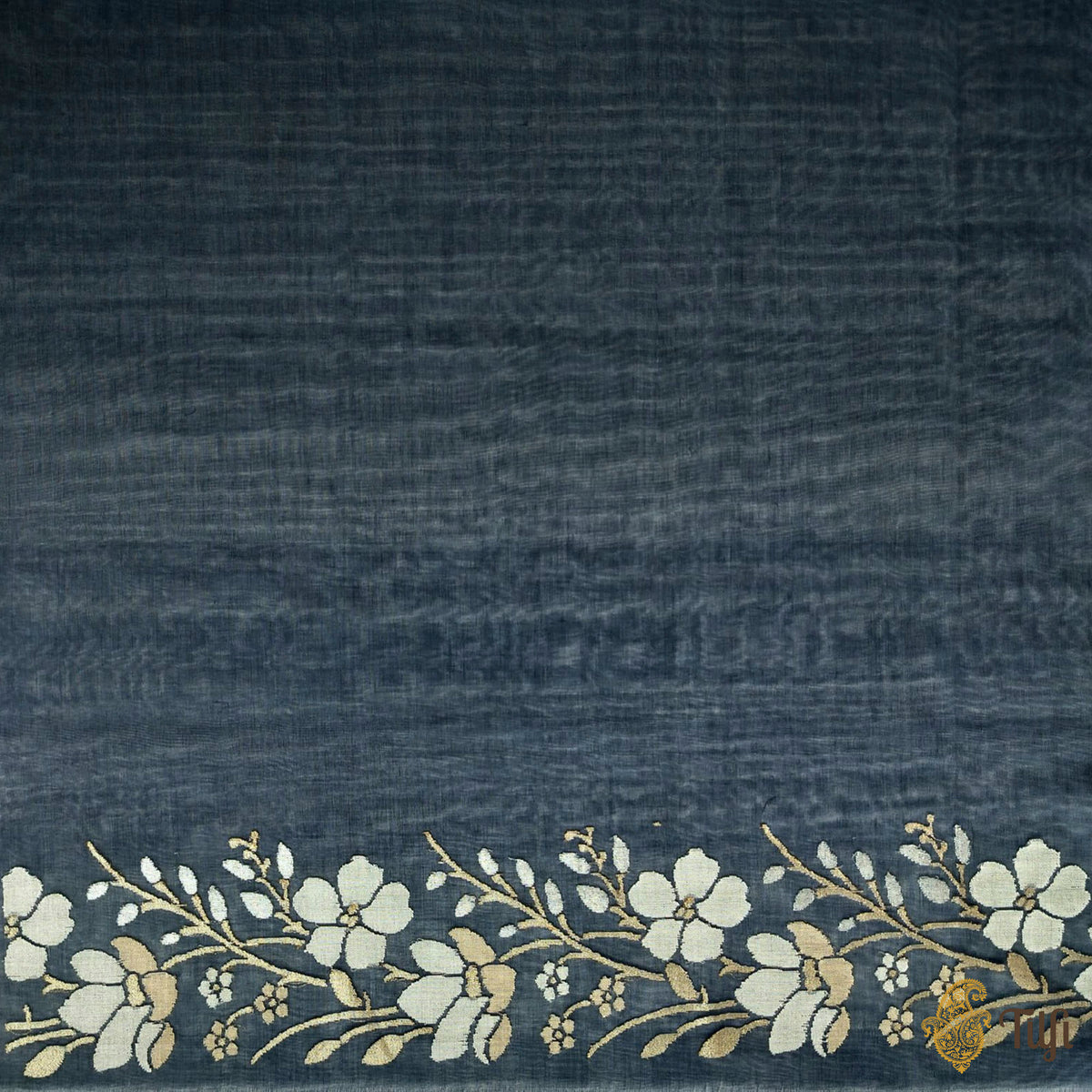 'Inyo' Blue Pure Cotton Jamdani Real Zari Banarasi Handloom Saree