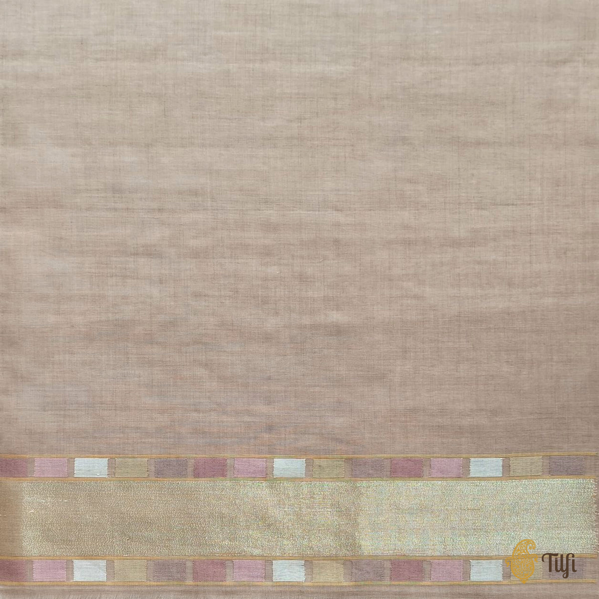 'Rikka' Pastel Brown Pure Cotton Jamdani Real Zari Banarasi Handloom Saree