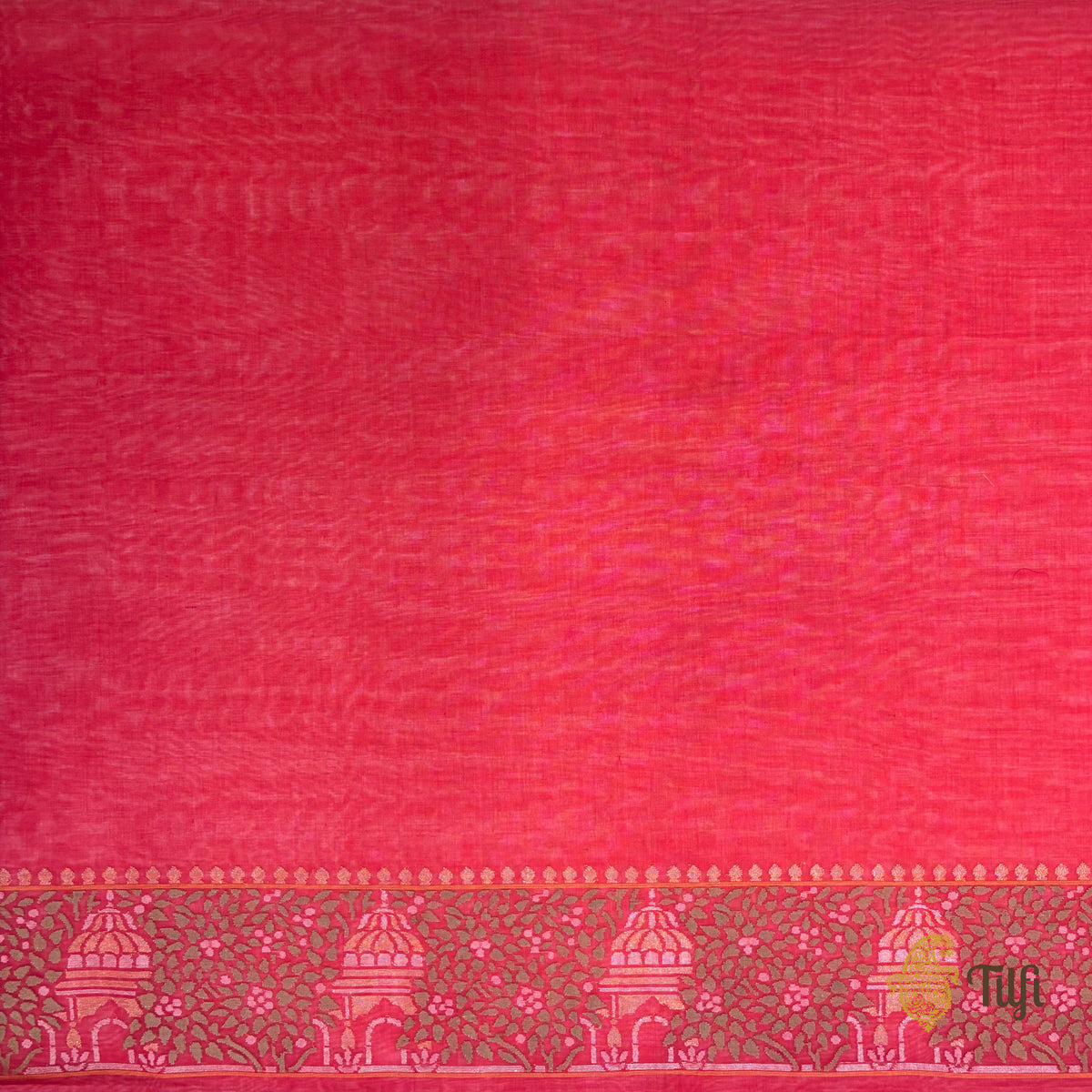 'Radhika' Red Pure Cotton Jamdani Real Zari Banarasi Handloom Saree