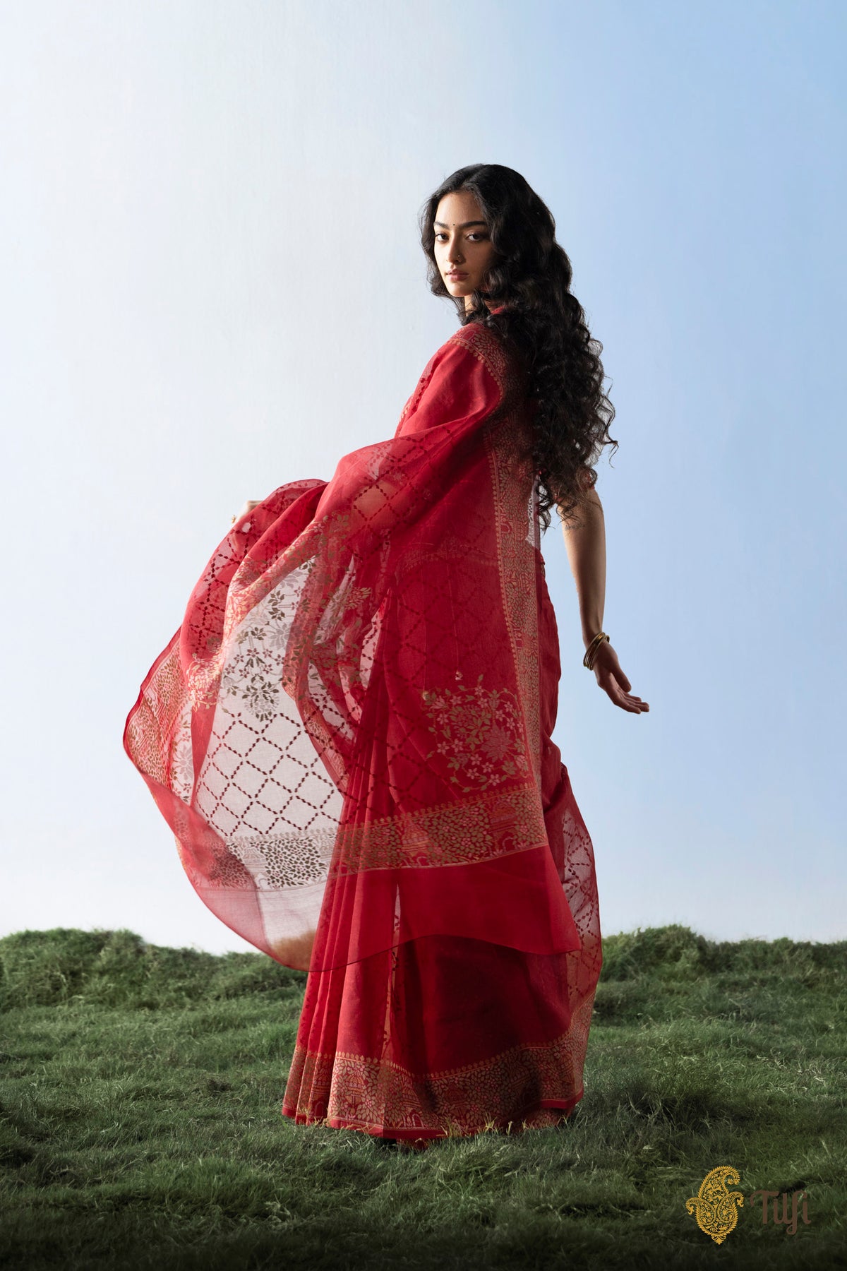 Pre-Order: 'Radhika' Red Pure Cotton Jamdani Real Zari Banarasi Handloom Saree