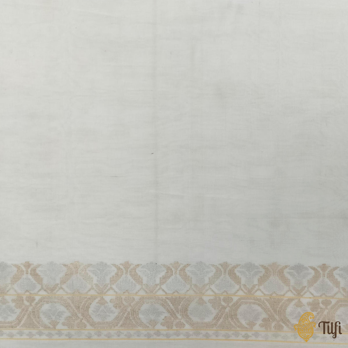 Off-White Pure Cotton Jamdani Real Zari Banarasi Handloom Saree