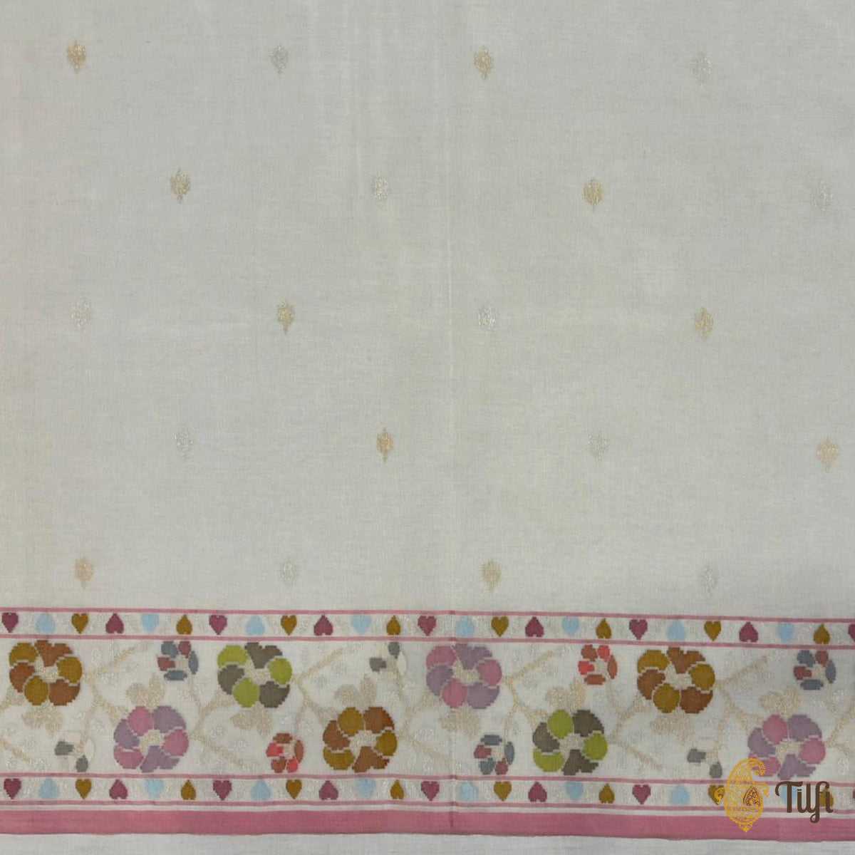 'Damyanti' Off-White Kora Silk Ektara Jamdani Real Zari Banarasi Handloom Saree