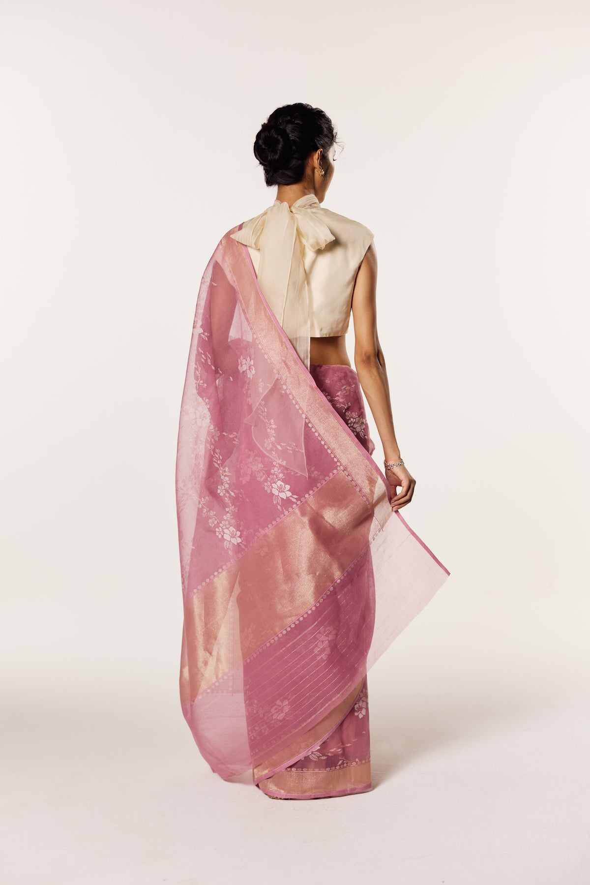 Pre-Order: 'Mori' Old Rose Pink Pure Cotton Jamdani Real Zari Banarasi Handloom Saree