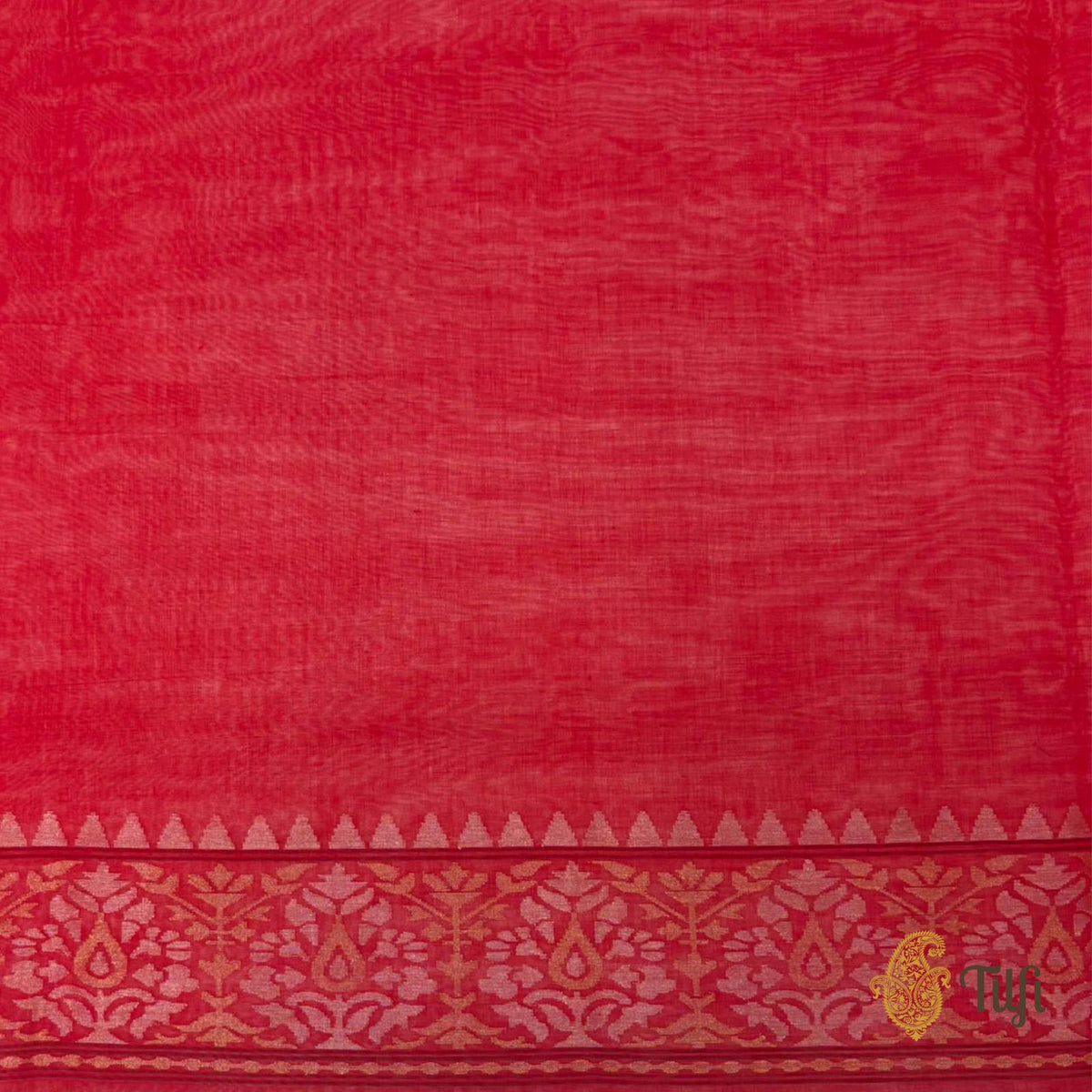 'Damini' Red Pure Cotton Jamdani Real Zari Banarasi Handloom Saree