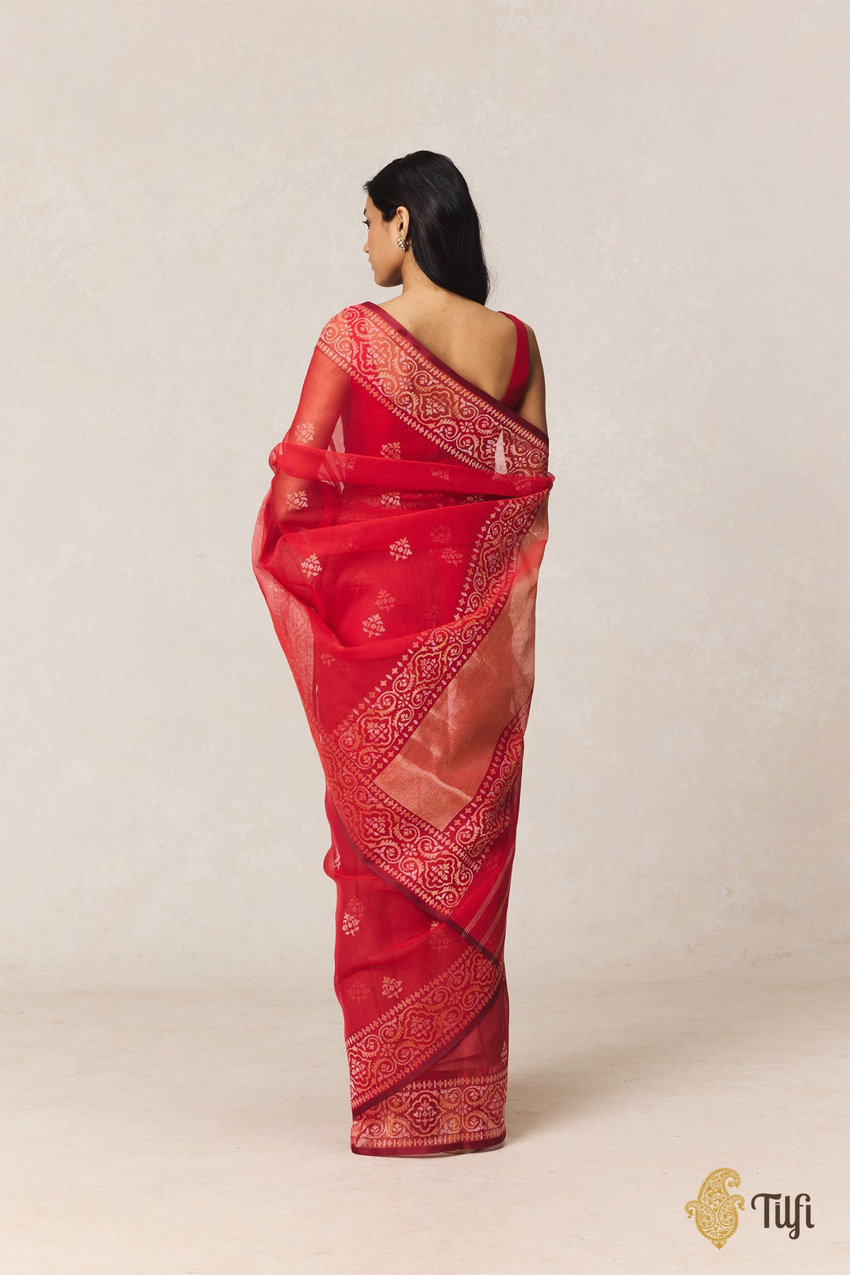 Red Pure Cotton Jamdani Real Zari Banarasi Handloom Saree