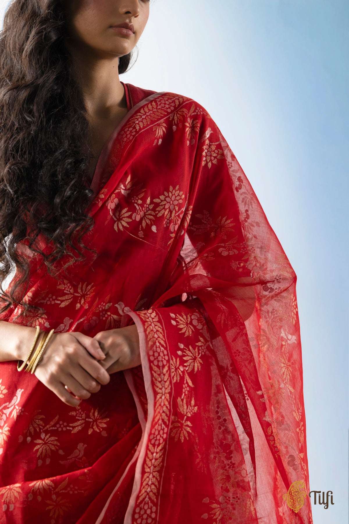 Pre-Order: 'Latika' Red Pure Cotton Jamdani Real Zari Banarasi Handloom Saree