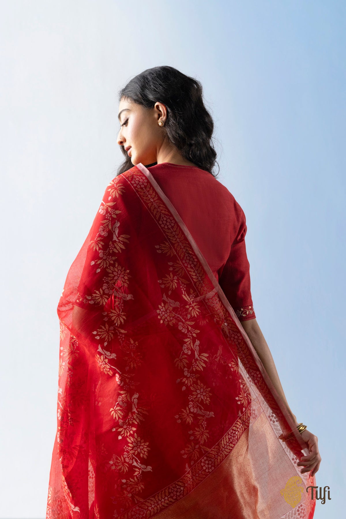 Pre-Order: 'Latika' Red Pure Cotton Jamdani Real Zari Banarasi Handloom Saree