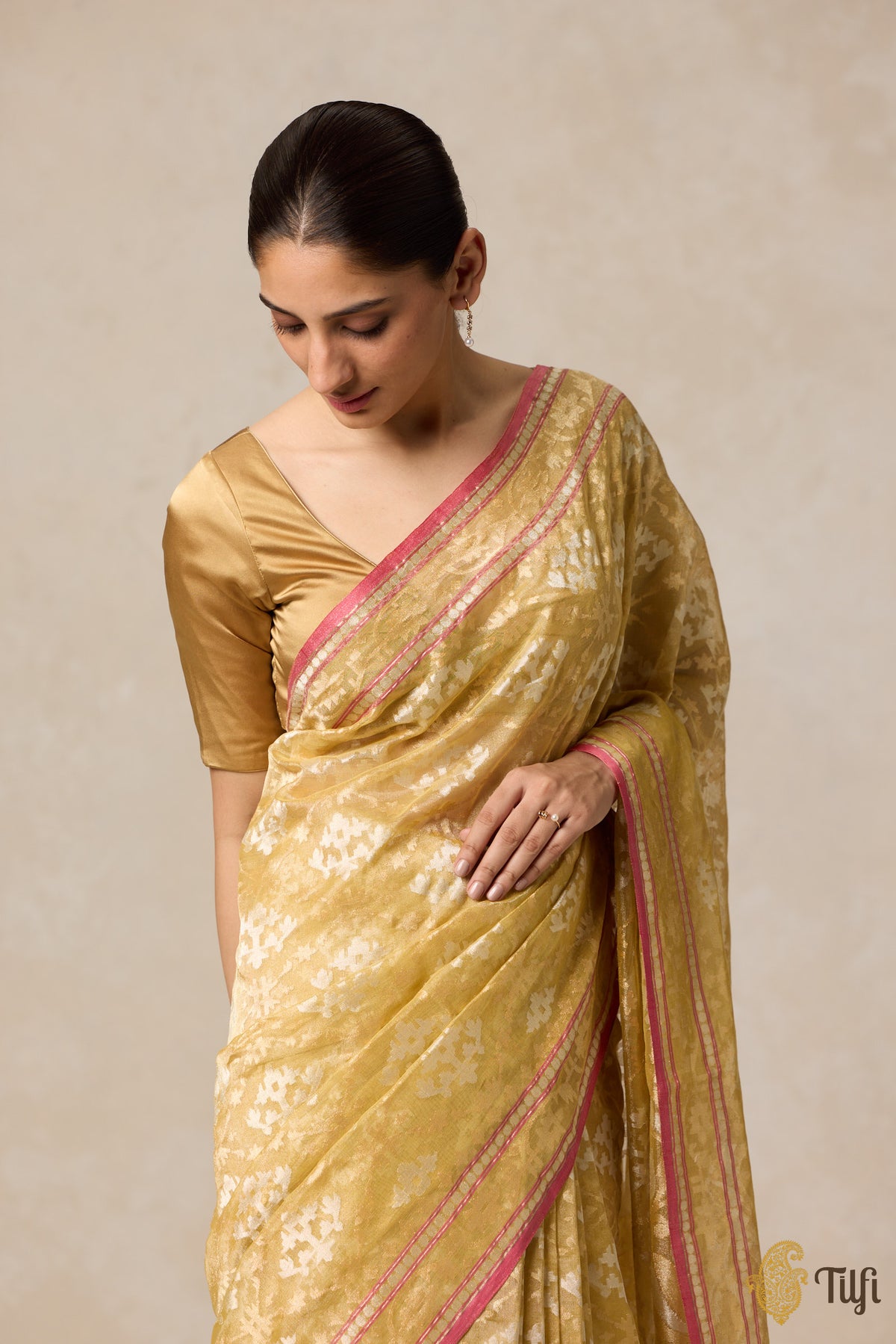 Pre-Order: &#39;Kairavi&#39; Mustard Pure Cotton Tissue Real Zari Banarasi Handloom Saree