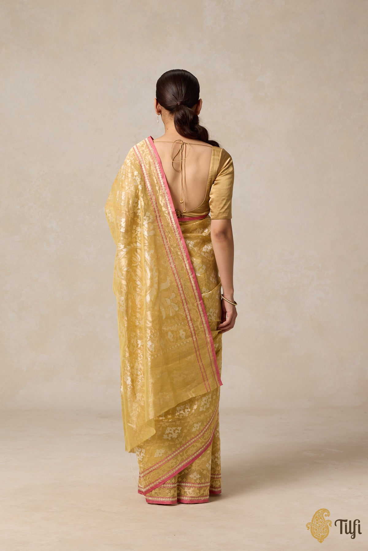 Pre-Order: &#39;Kairavi&#39; Mustard Pure Cotton Tissue Real Zari Banarasi Handloom Saree