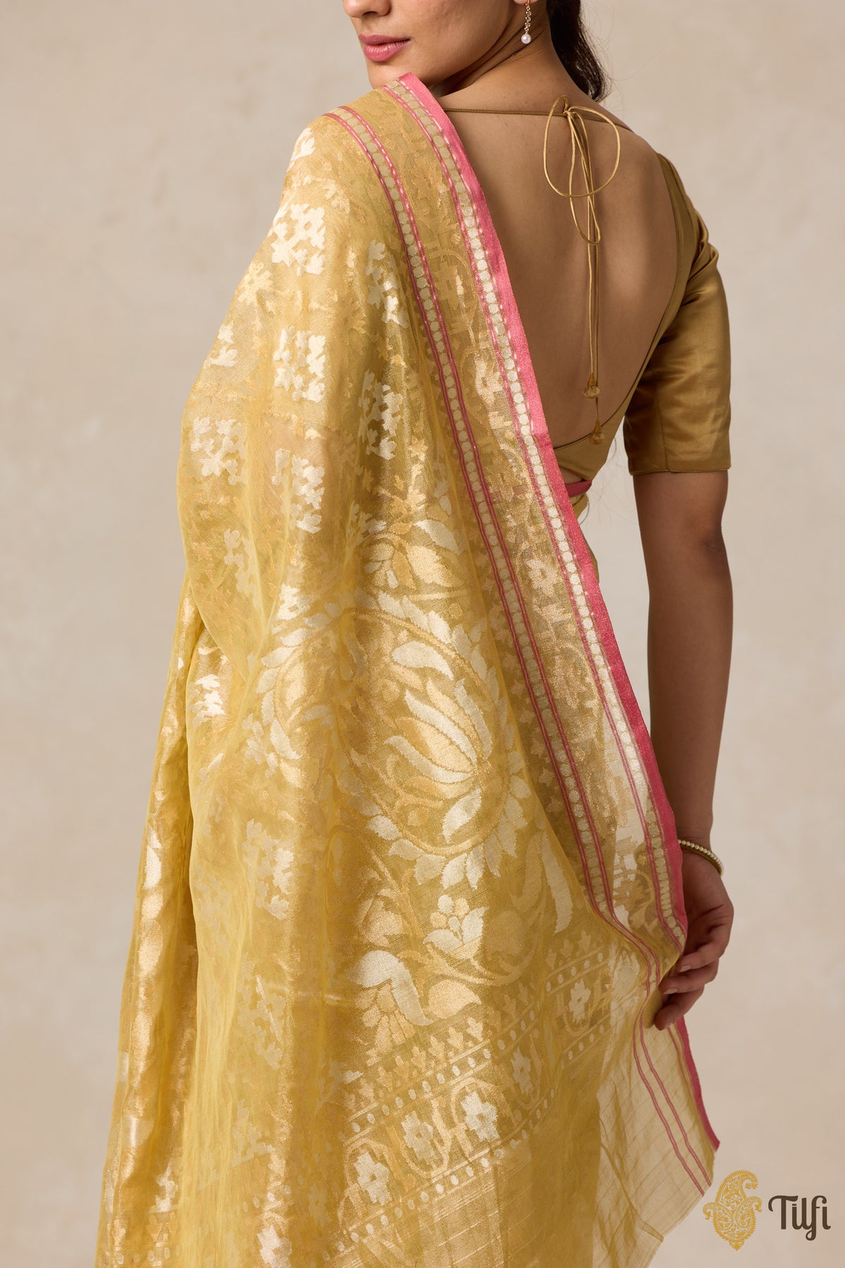 Pre-Order: &#39;Kairavi&#39; Mustard Pure Cotton Tissue Real Zari Banarasi Handloom Saree