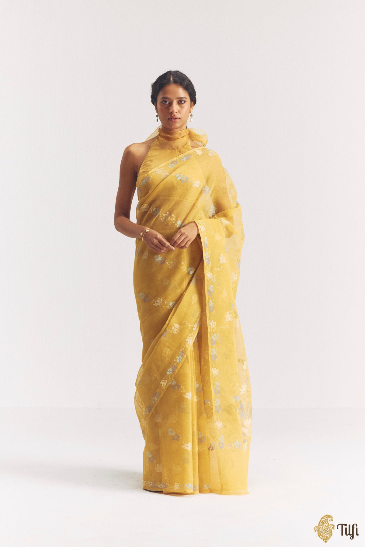 'Haru' Yellow Pure Cotton Jamdani Real Zari Banarasi Handloom Saree