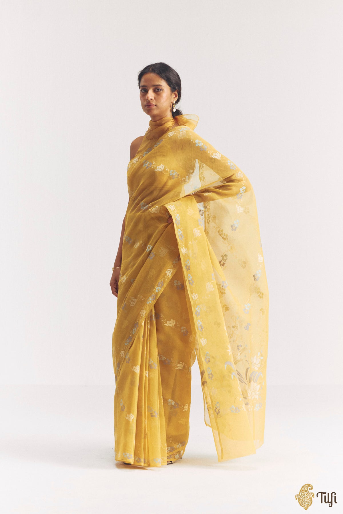 'Haru' Yellow Pure Cotton Jamdani Real Zari Banarasi Handloom Saree