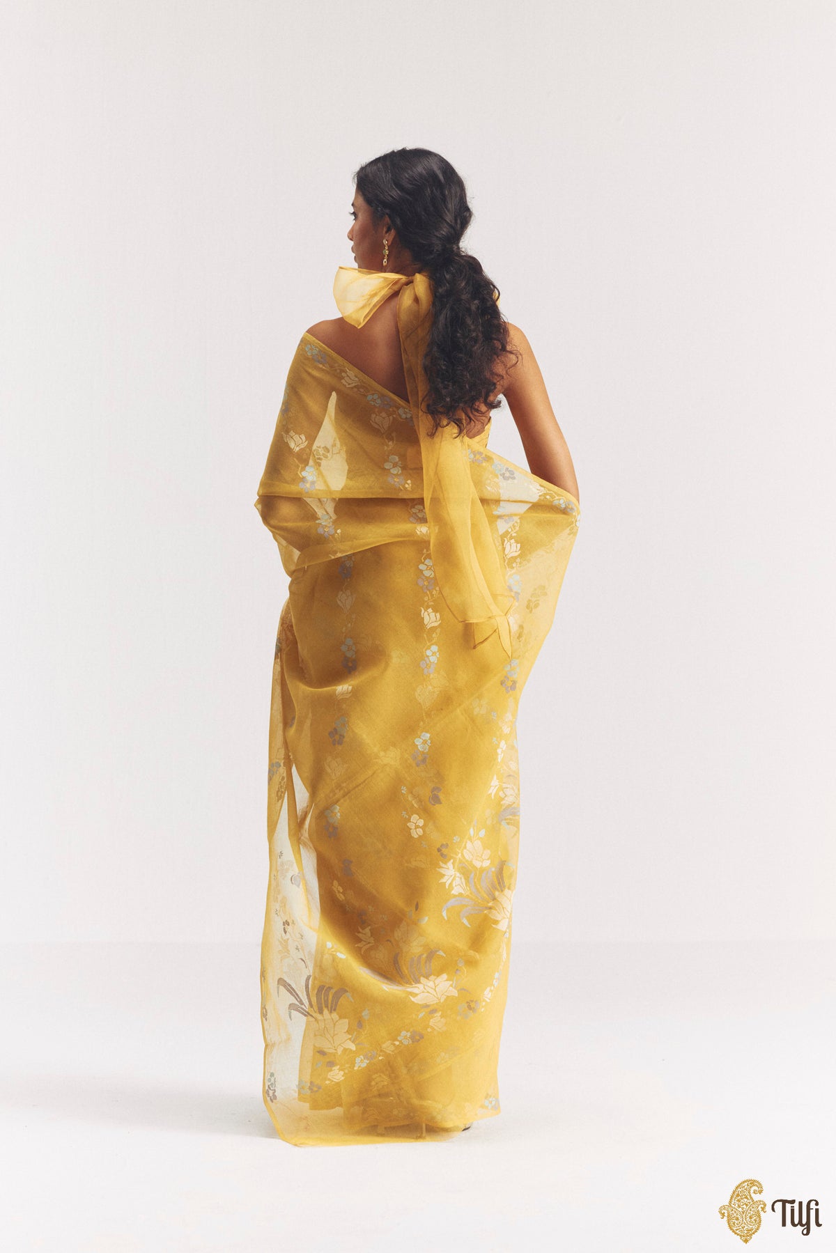 'Haru' Yellow Pure Cotton Jamdani Real Zari Banarasi Handloom Saree