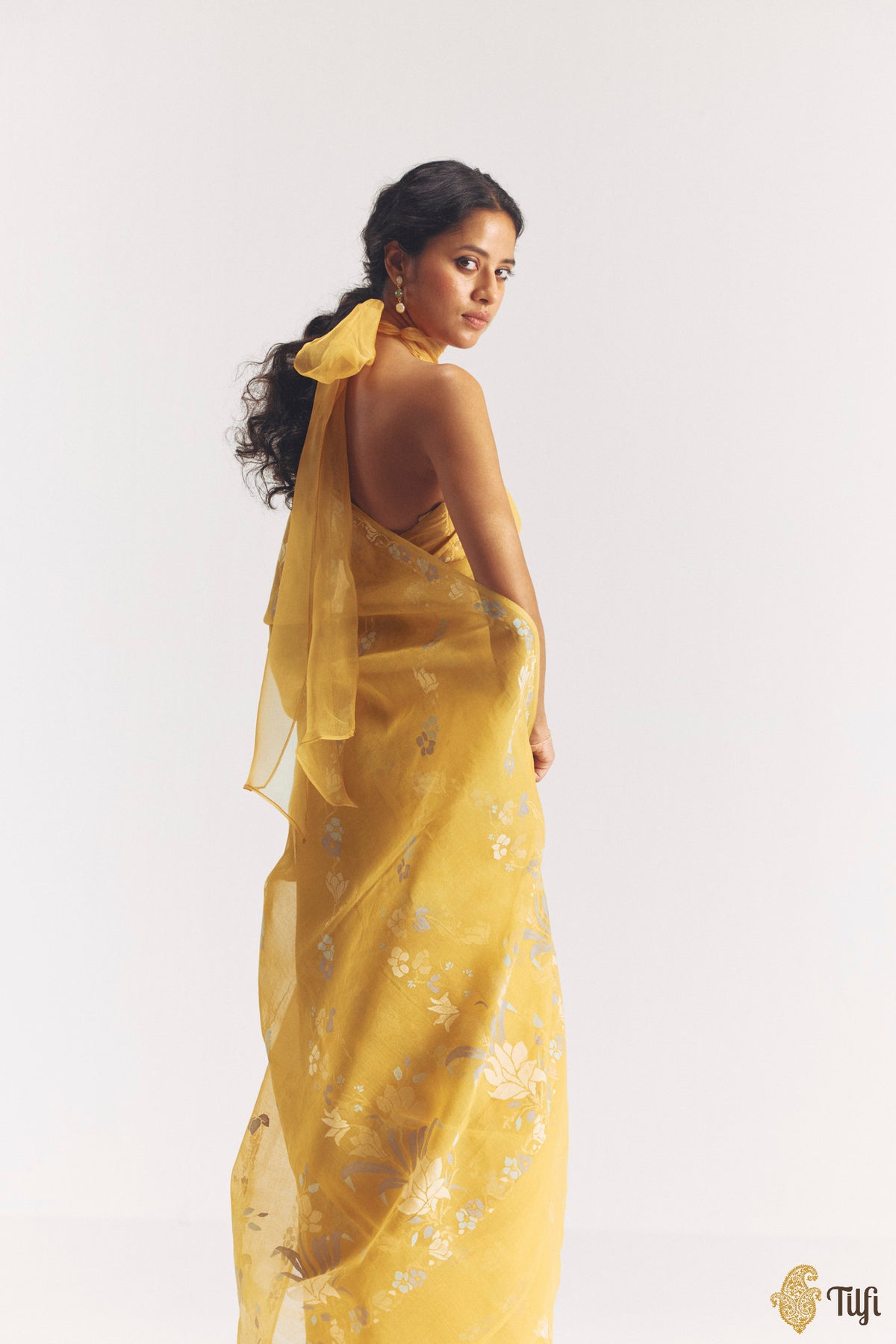 'Haru' Yellow Pure Cotton Jamdani Real Zari Banarasi Handloom Saree