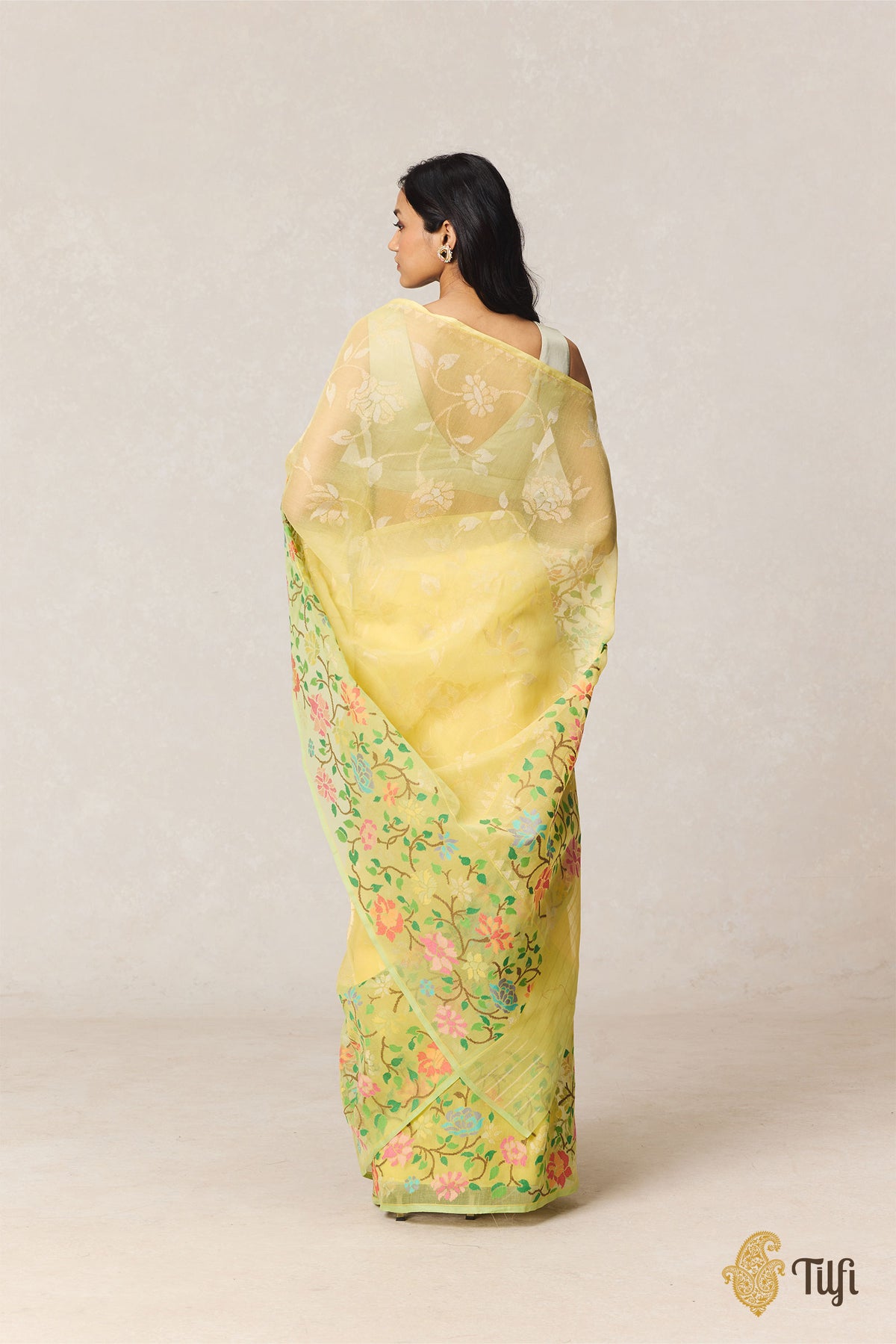 Yellow Pure Cotton Jamdani Real Zari Banarasi Handloom Saree