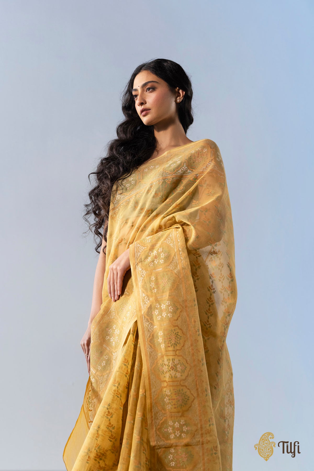 Pre-Order: 'Mala' Mustard Yellow Pure Cotton Jamdani Real Zari Banarasi Handloom Saree