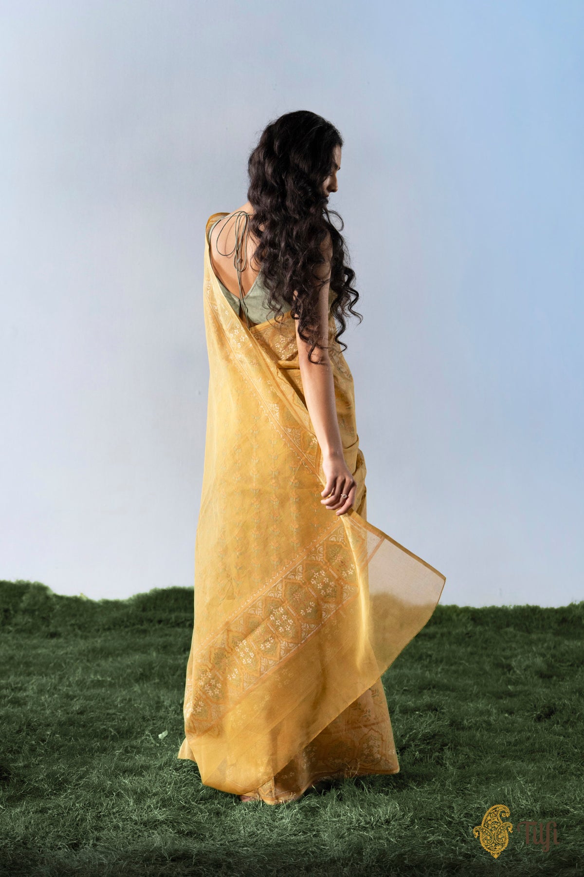 Pre-Order: 'Mala' Mustard Yellow Pure Cotton Jamdani Real Zari Banarasi Handloom Saree