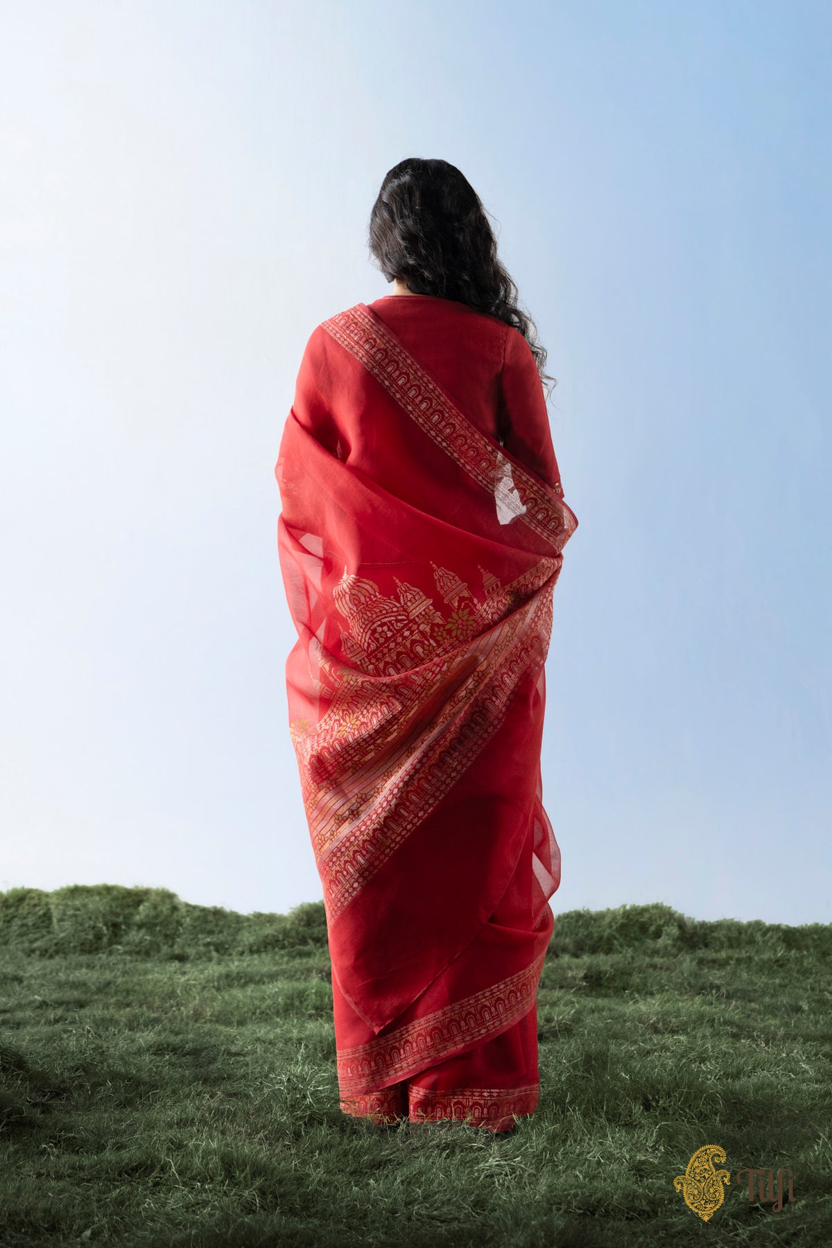Pre-Order: 'Chhaya' Red Pure Cotton Jamdani Real Zari Banarasi Handloom Saree