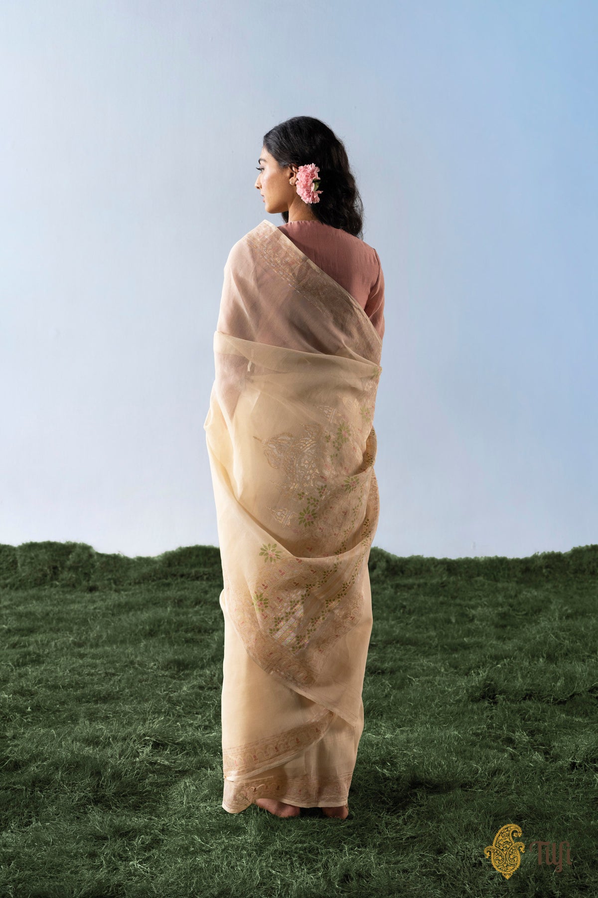 'Chhaya' Beige Pure Cotton Jamdani Real Zari Banarasi Handloom Saree