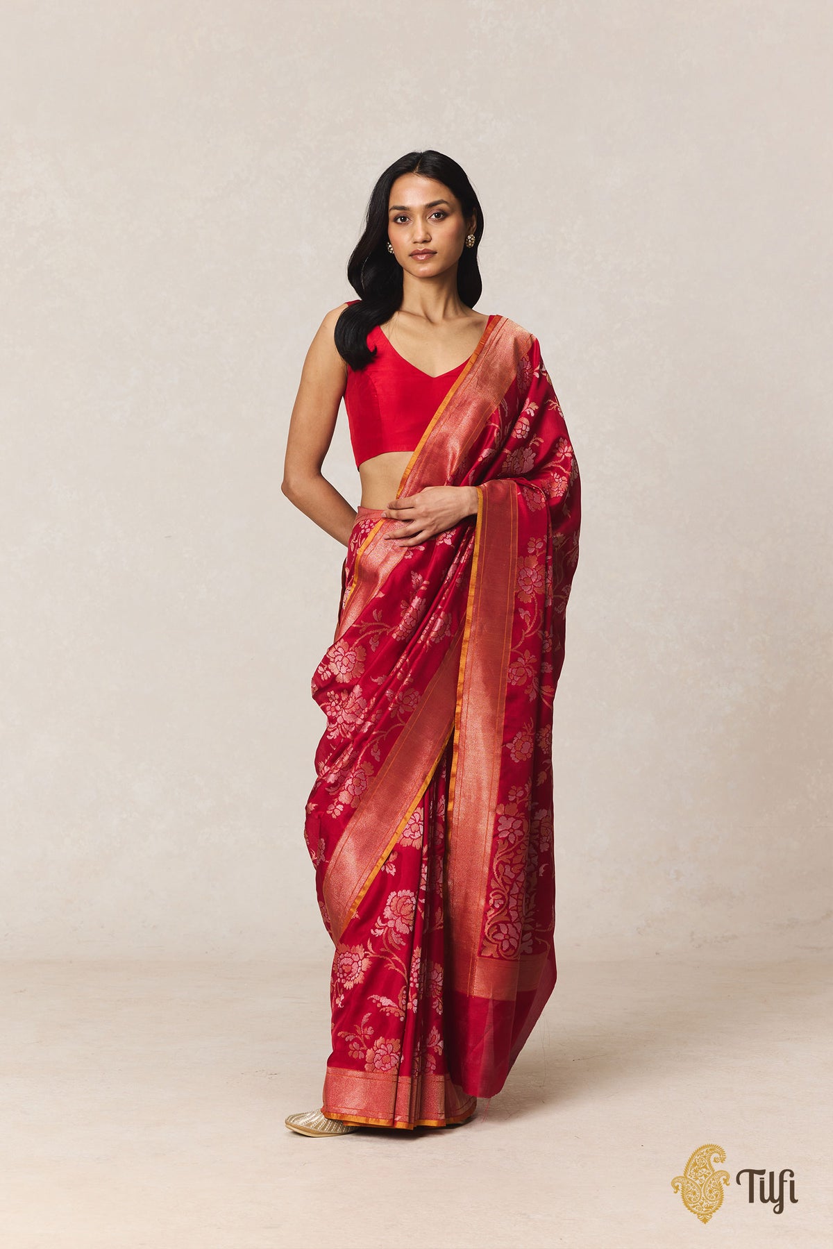 Pre-Order: Maroon Pure Katan Silk Ektara Real Zari Banarasi Handloom Saree