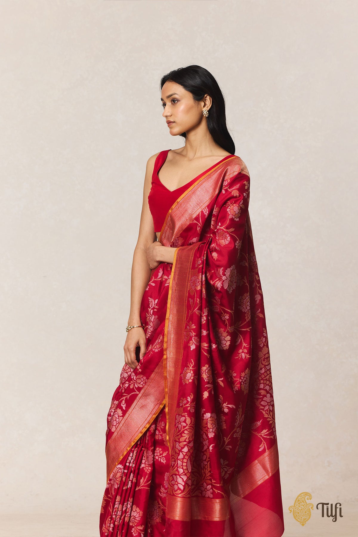 Pre-Order: Maroon Pure Katan Silk Ektara Real Zari Banarasi Handloom Saree
