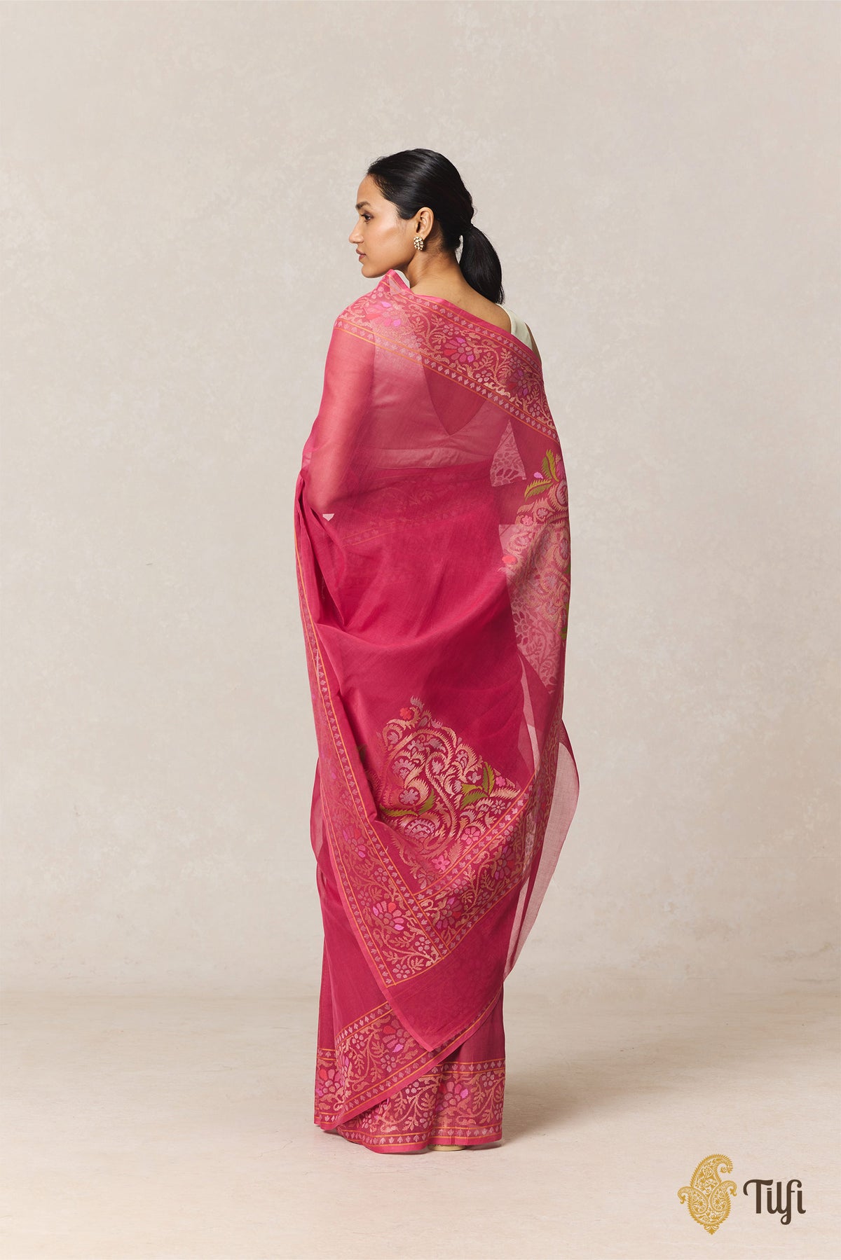 Pink Pure Cotton Jamdani Real Zari Banarasi Handloom Saree