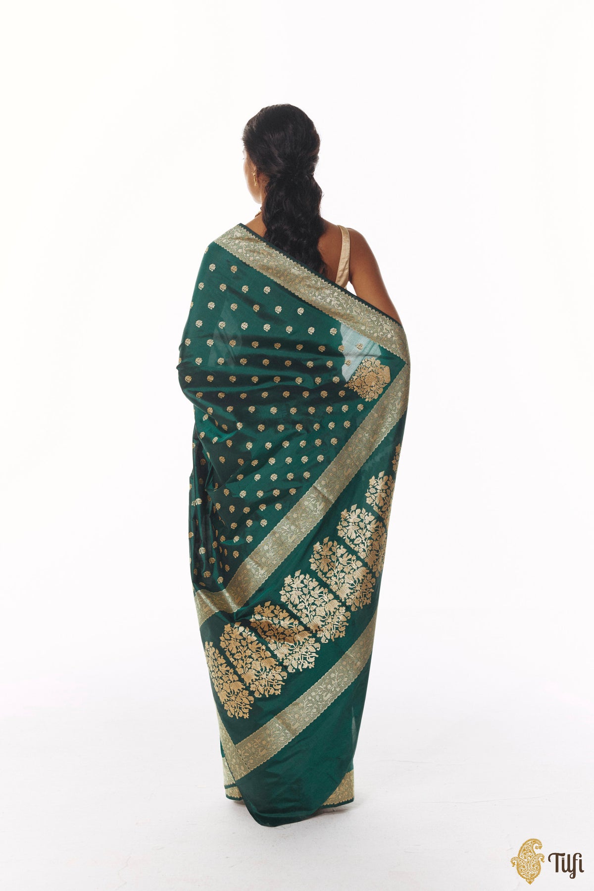'Janaki' Bottle Green Pure Katan Silk Real Zari Banarasi Handloom Saree
