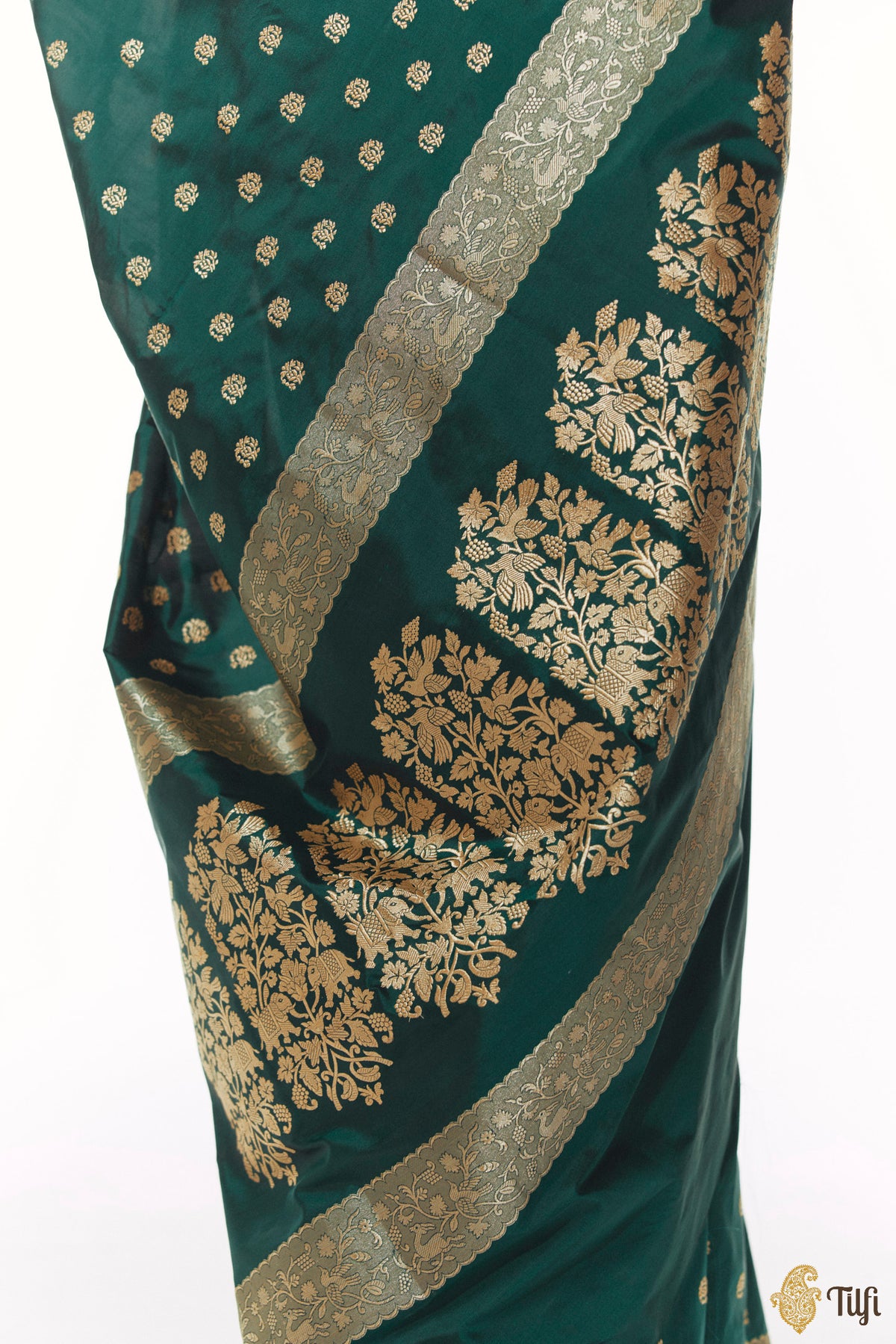 'Janaki' Bottle Green Pure Katan Silk Real Zari Banarasi Handloom Saree