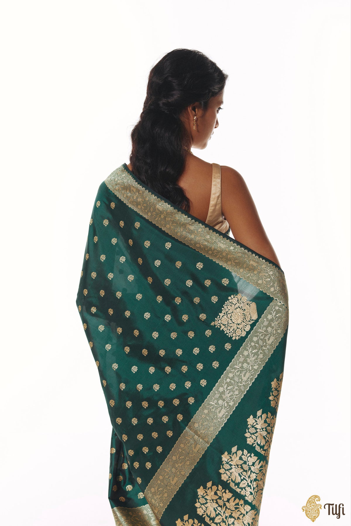 'Janaki' Bottle Green Pure Katan Silk Real Zari Banarasi Handloom Saree