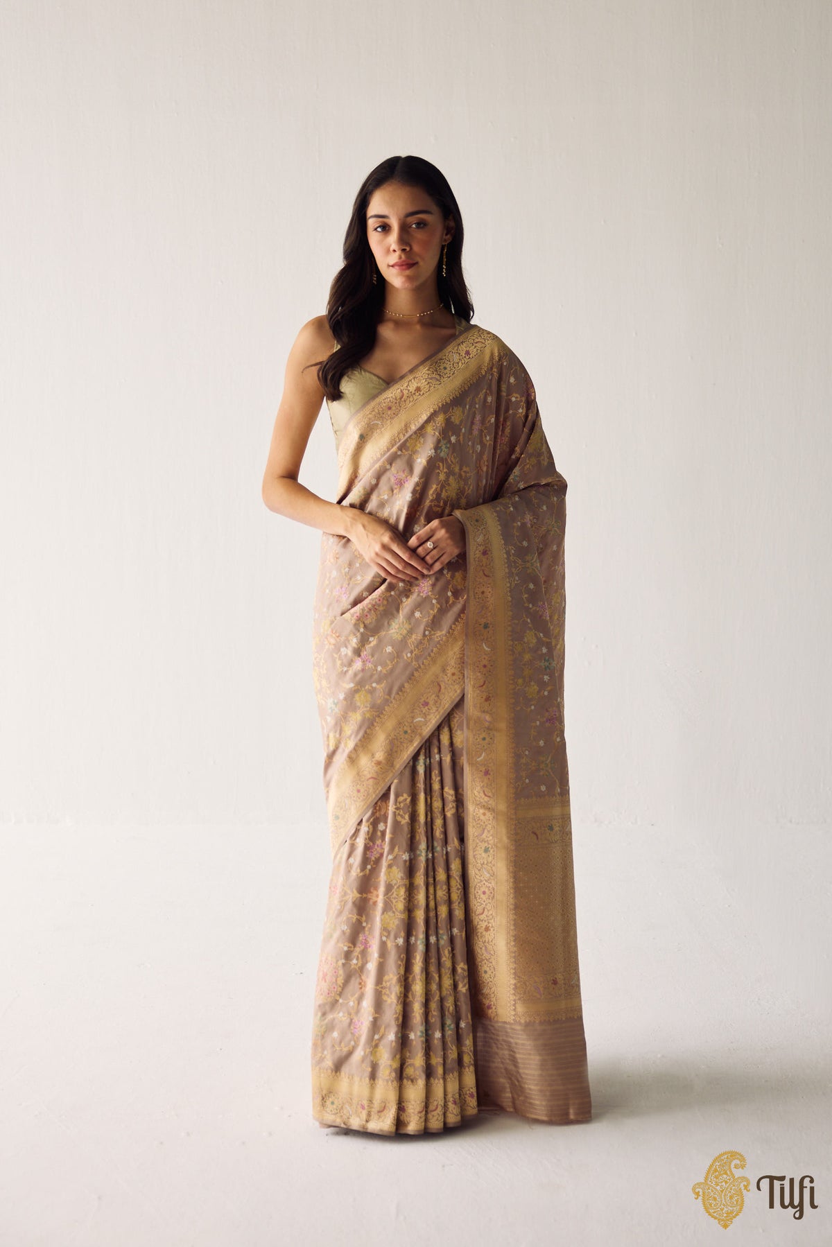 Pre-Order: 'Kausalya' Taupe Brown Kadwa Meenakari Real Zari Saree