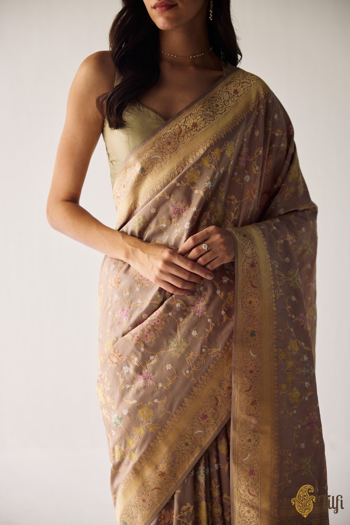 Pre-Order: 'Kausalya' Taupe Brown Kadwa Meenakari Real Zari Saree