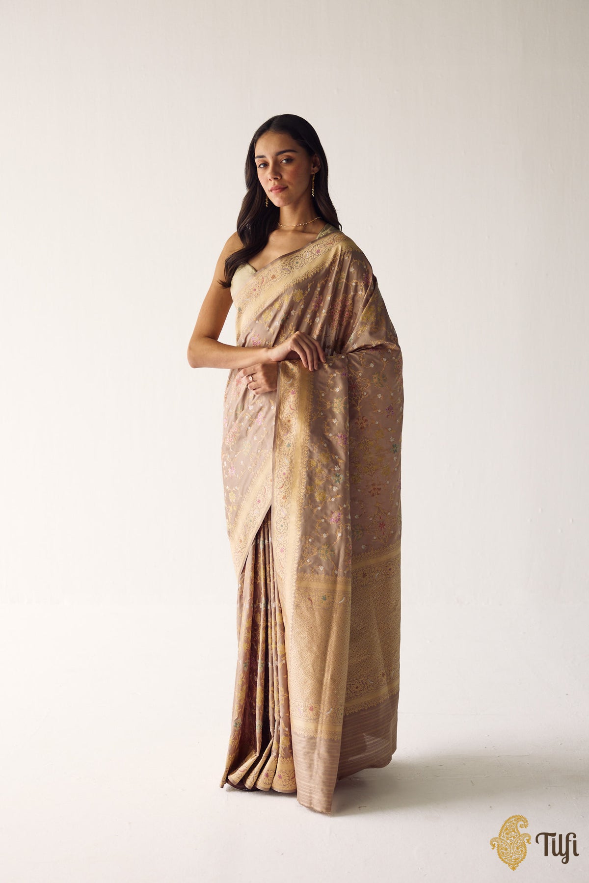 Pre-Order: 'Kausalya' Taupe Brown Kadwa Meenakari Real Zari Saree