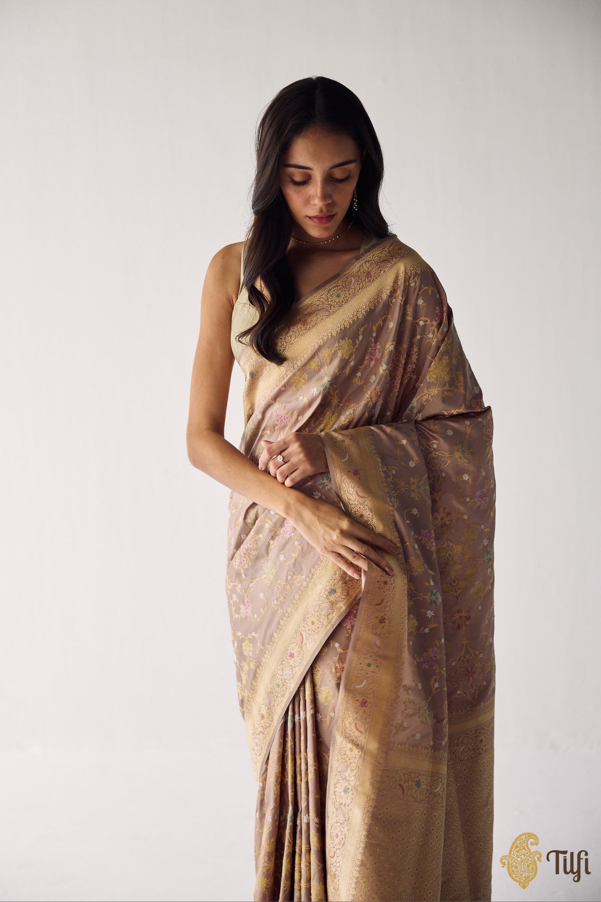Pre-Order: 'Kausalya' Taupe Brown Kadwa Meenakari Real Zari Saree