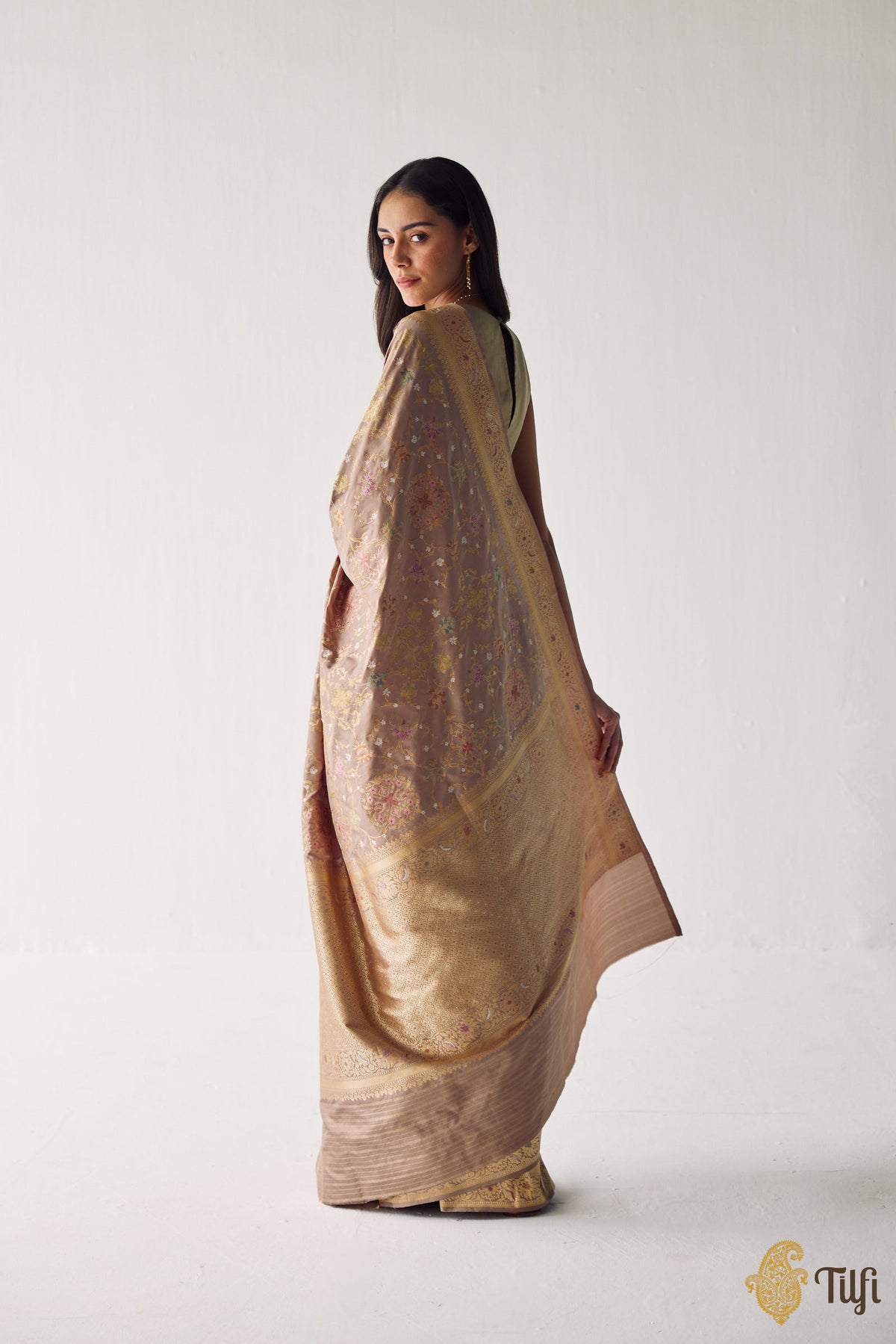 Pre-Order: 'Kausalya' Taupe Brown Kadwa Meenakari Real Zari Saree