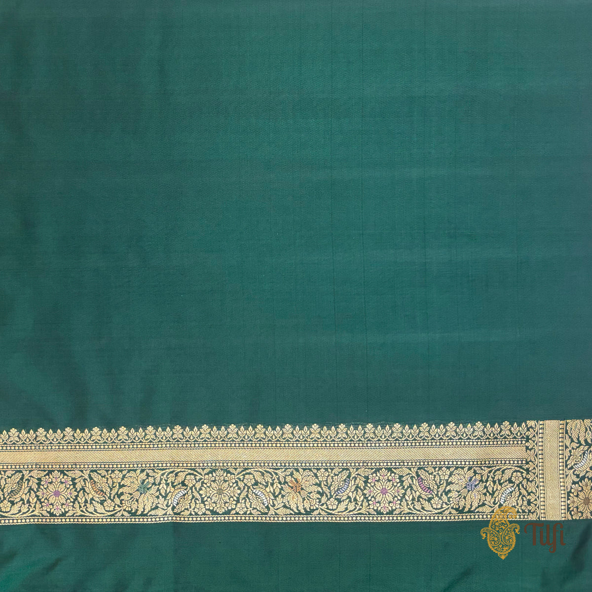 'Kausalya' Bottle Green Pure Katan Silk Real Zari Handloom Saree