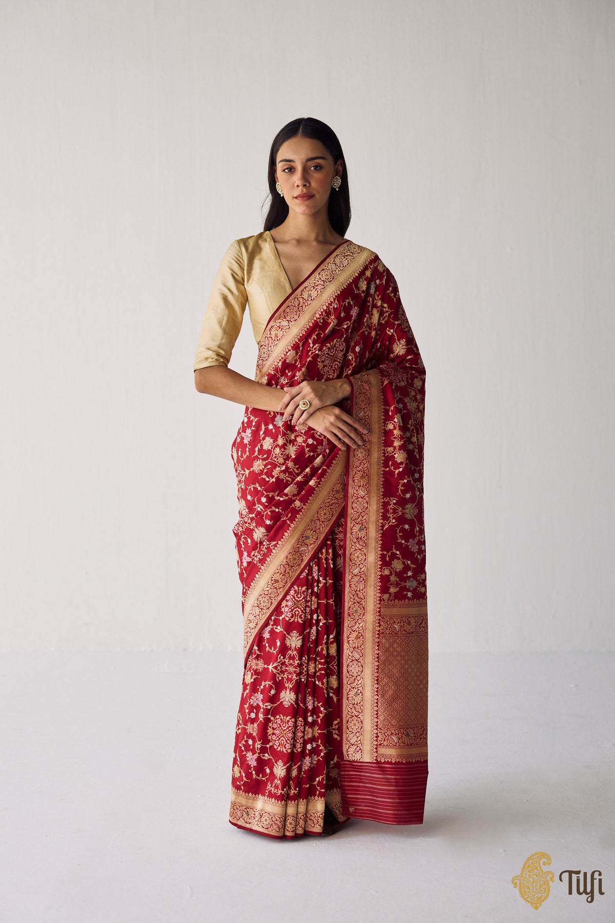 Maroon Real Zari Meena Jangla  Saree