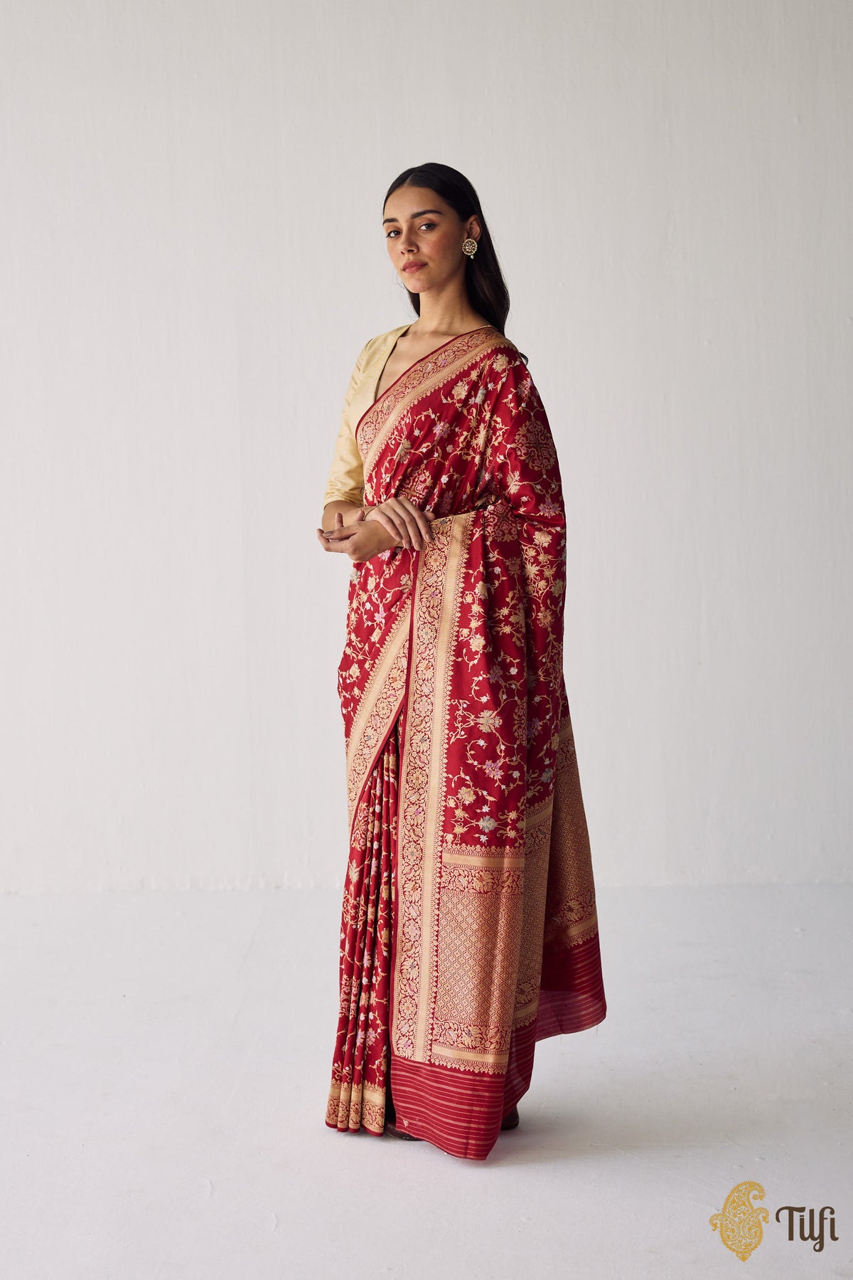 Maroon Real Zari Meena Jangla  Saree