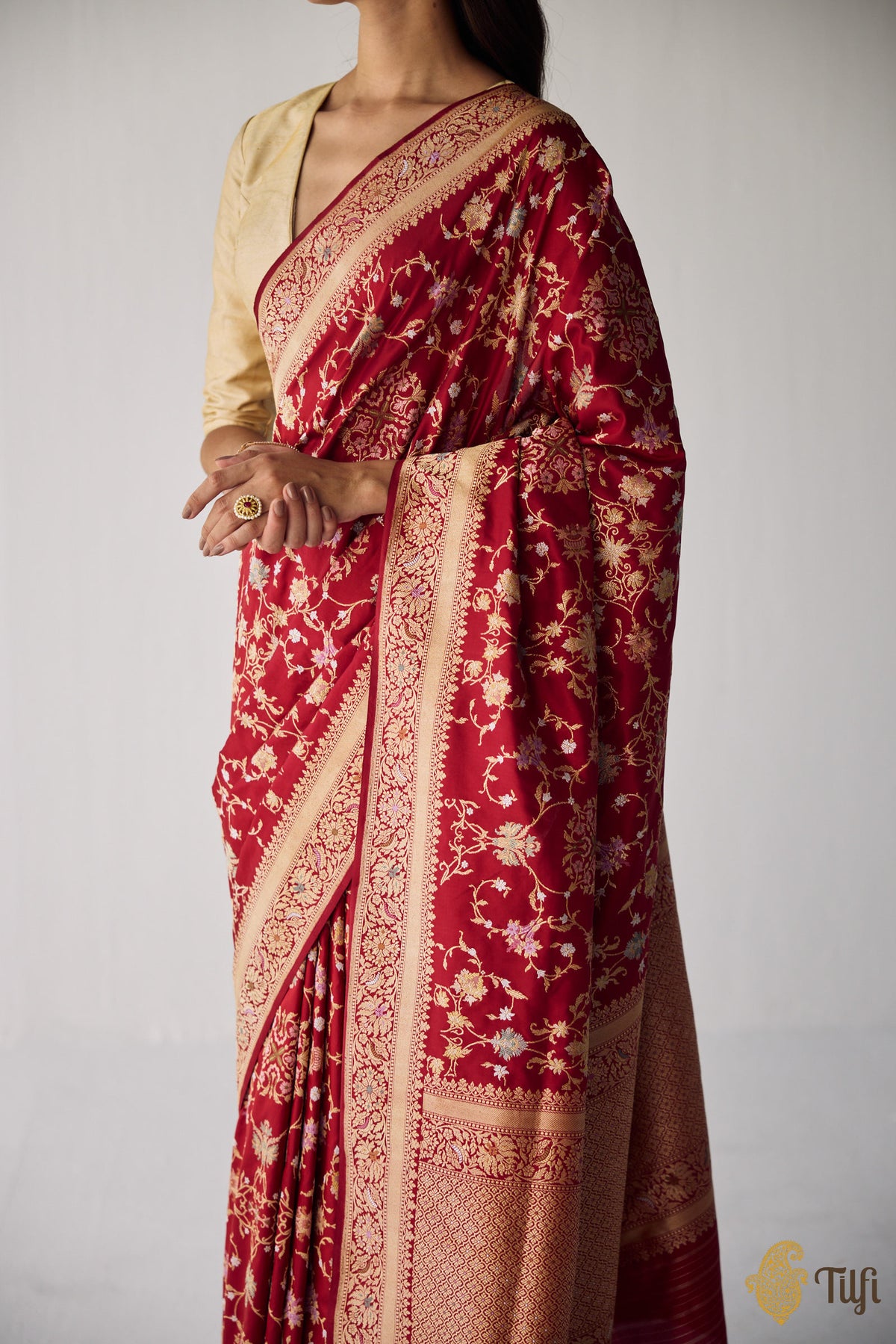 Maroon Real Zari Meena Jangla  Saree