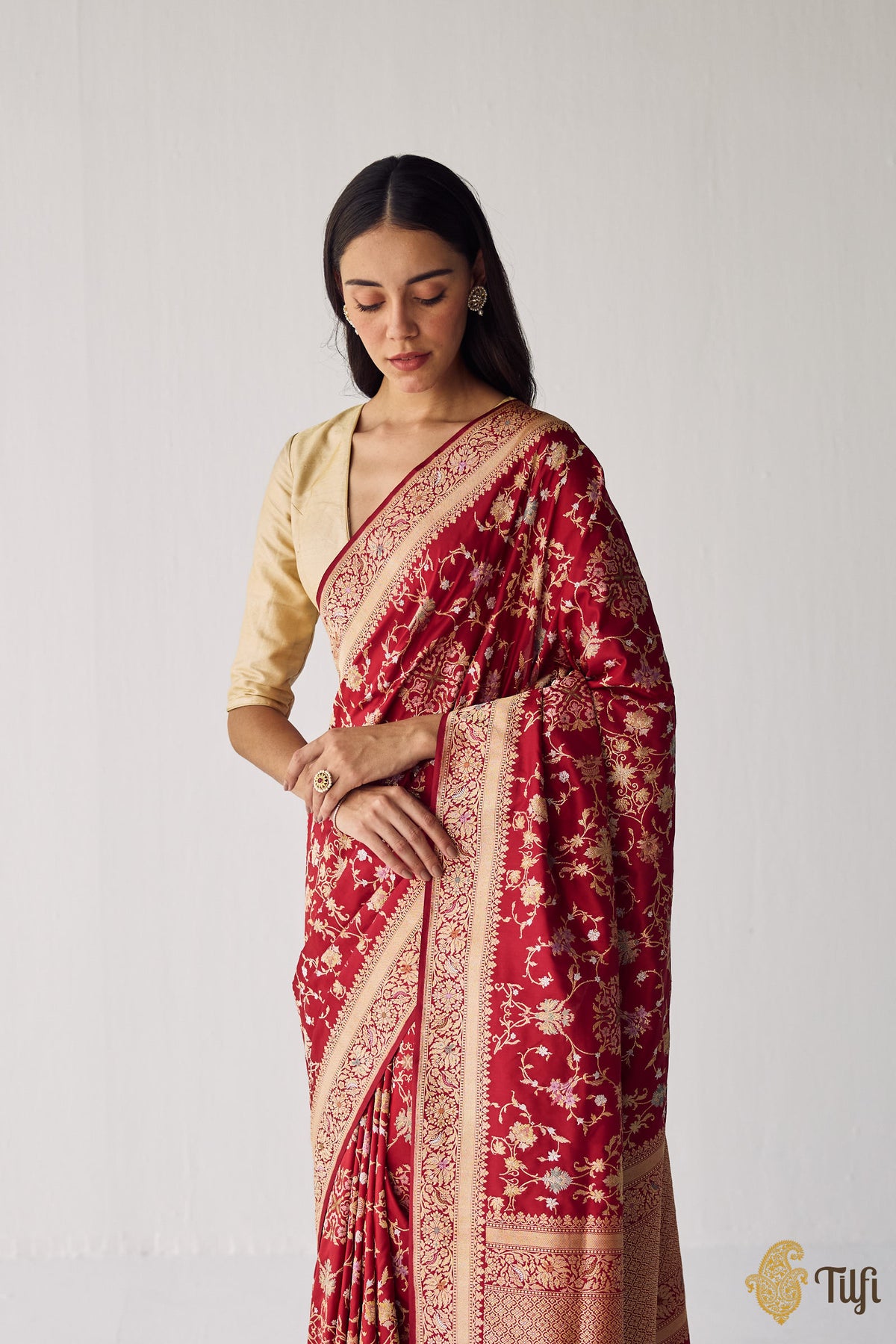 Maroon Real Zari Meena Jangla  Saree