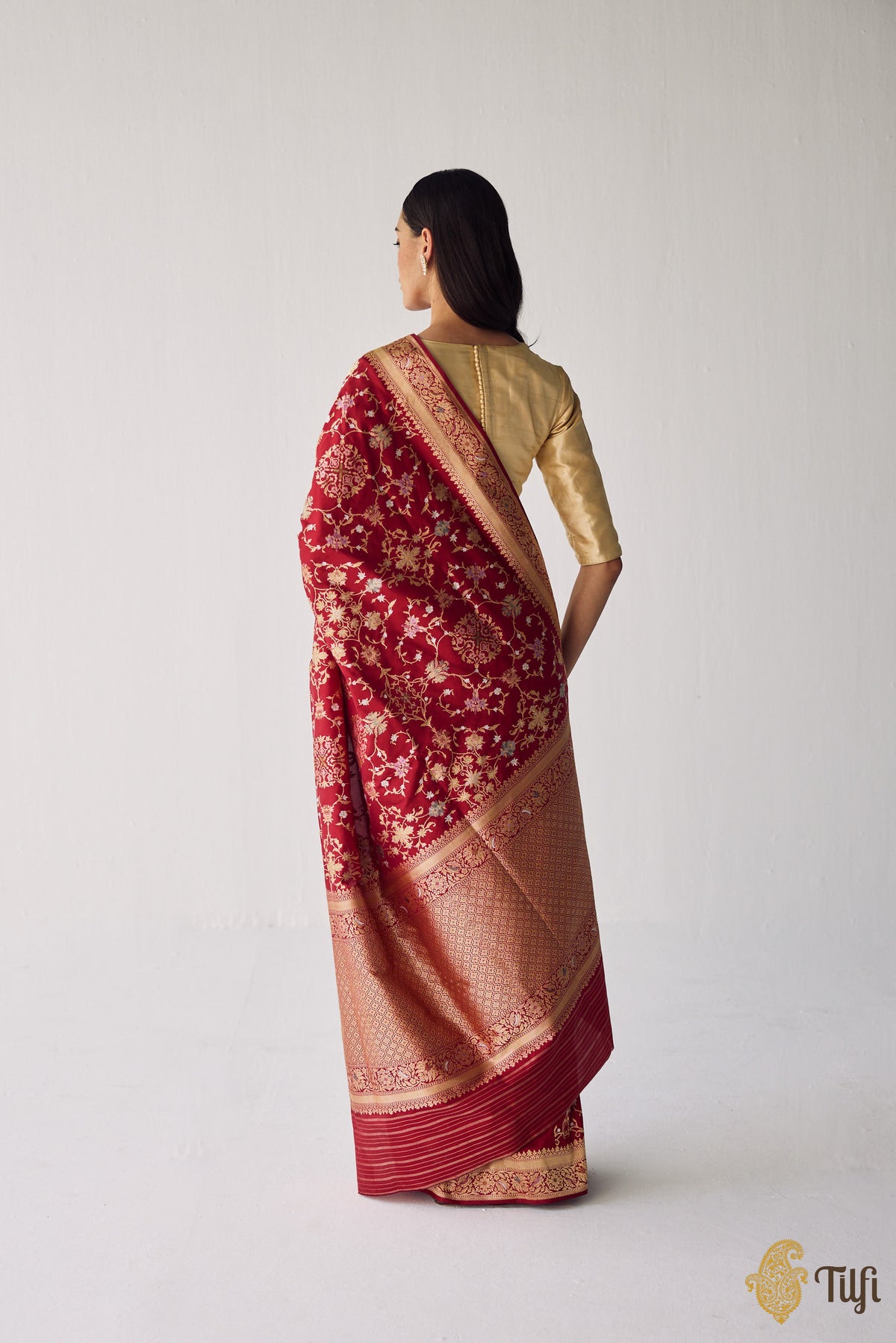 Maroon Real Zari Meena Jangla  Saree