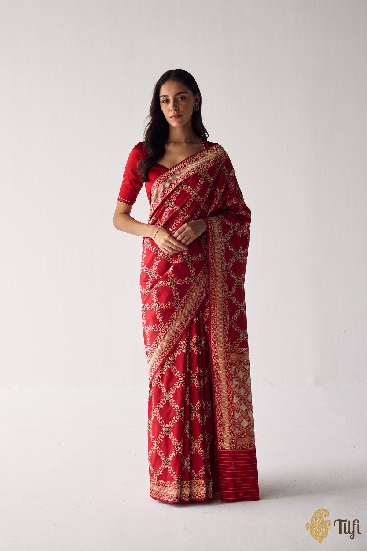 'Ahilya' Red Pure Katan Silk Real Zari Pure Handloom Saree