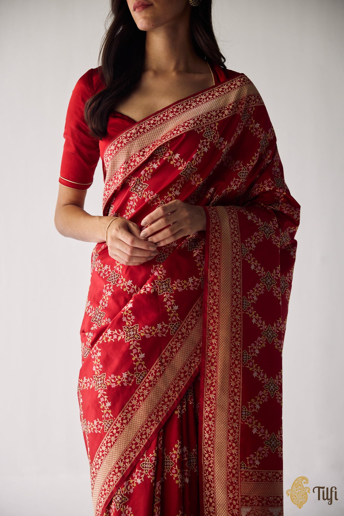 'Ahilya' Red Pure Katan Silk Real Zari Pure Handloom Saree