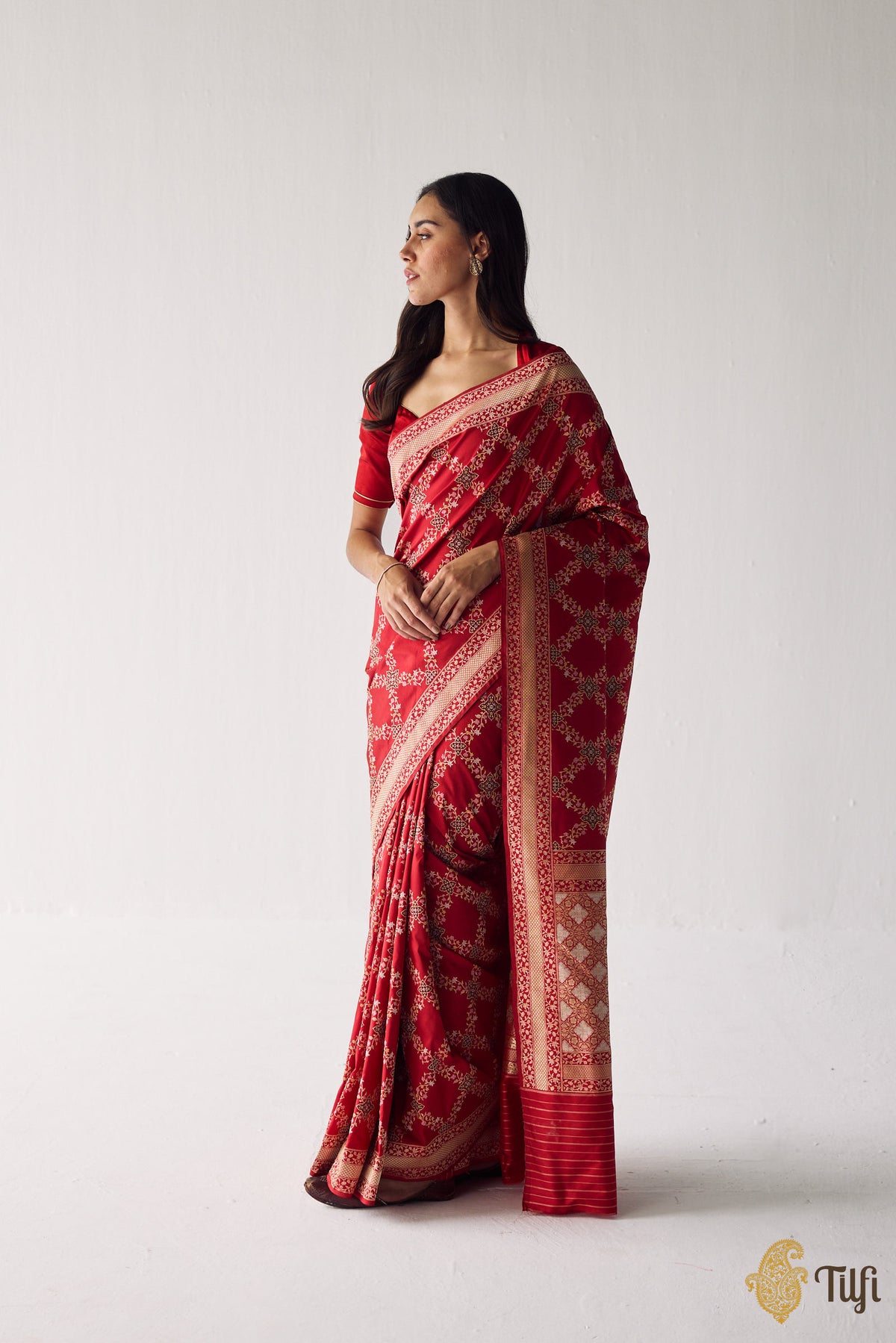 'Ahilya' Red Pure Katan Silk Real Zari Pure Handloom Saree